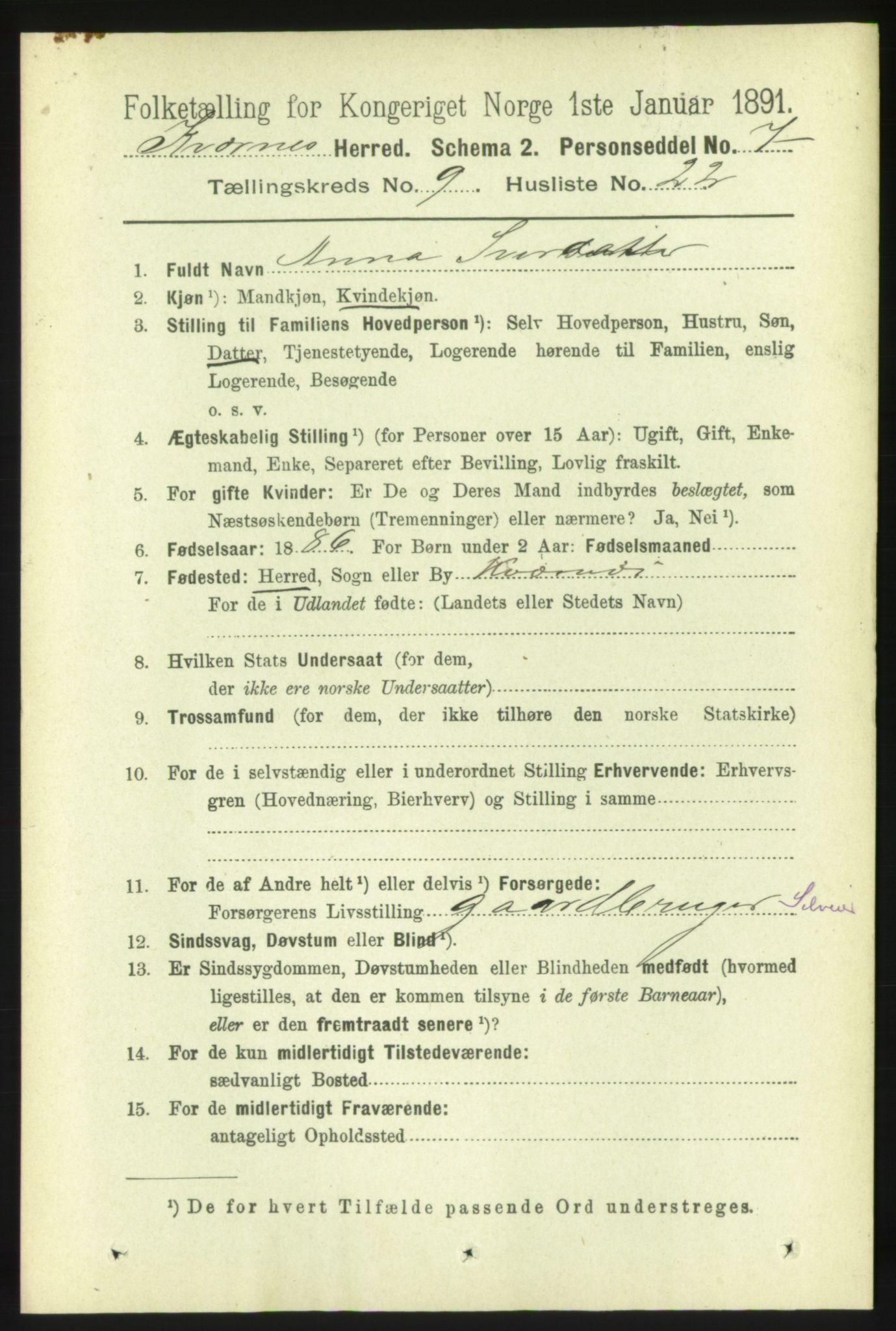 RA, 1891 census for 1553 Kvernes, 1891, p. 4112