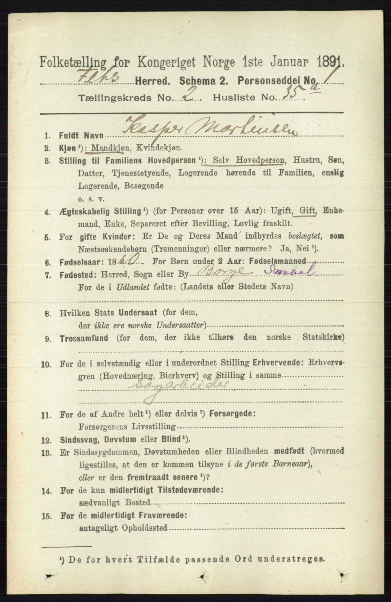 RA, 1891 census for 0227 Fet, 1891, p. 694