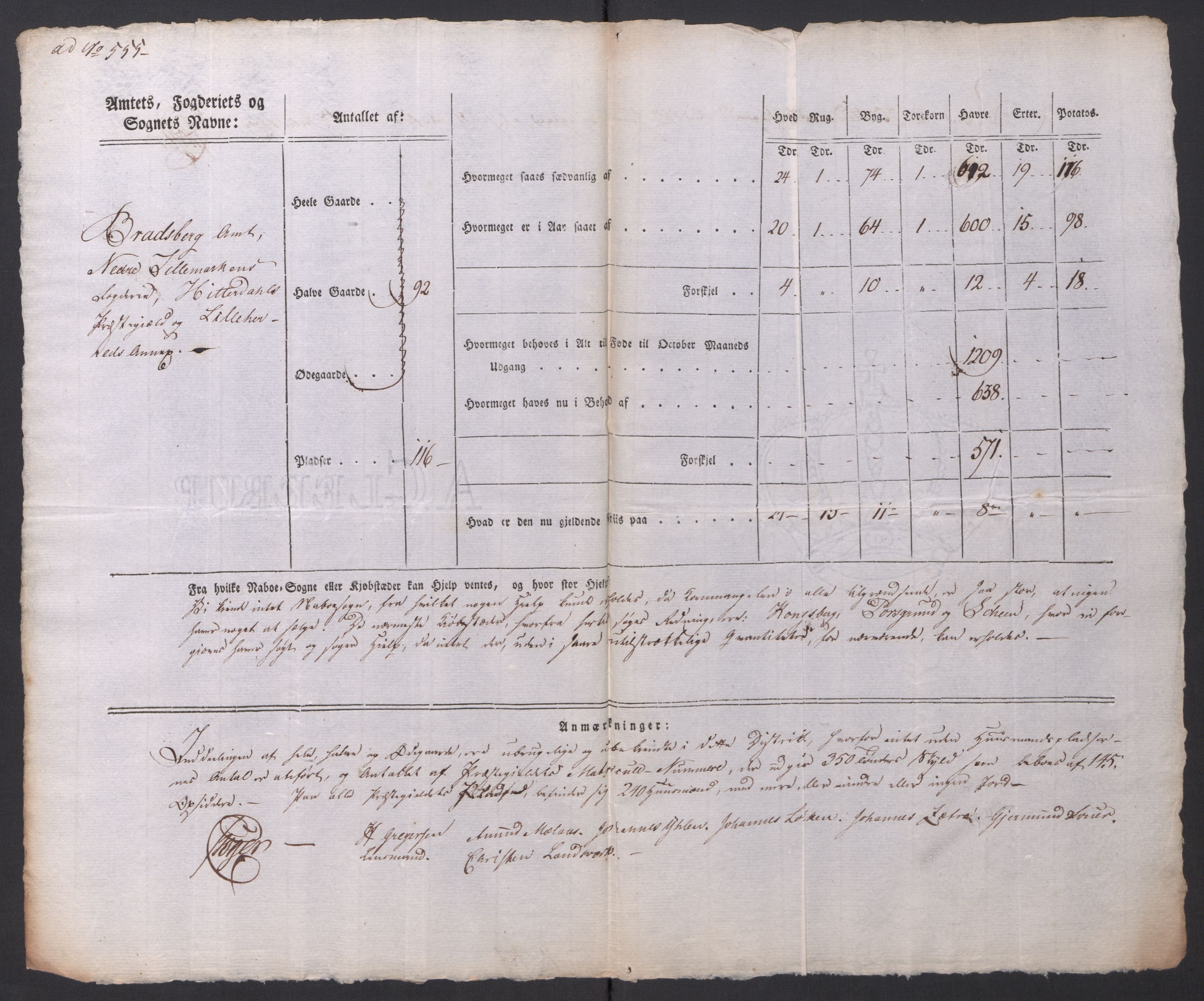 Regjeringskommisjonen 1807-1810, 1. kontor/byrå, AV/RA-EA-2871/Dd/L0014: Kornavl: De utfyldte skjemaer fra sognekommisjonene i Kristiania og Kristiansand stift, 1809, p. 284