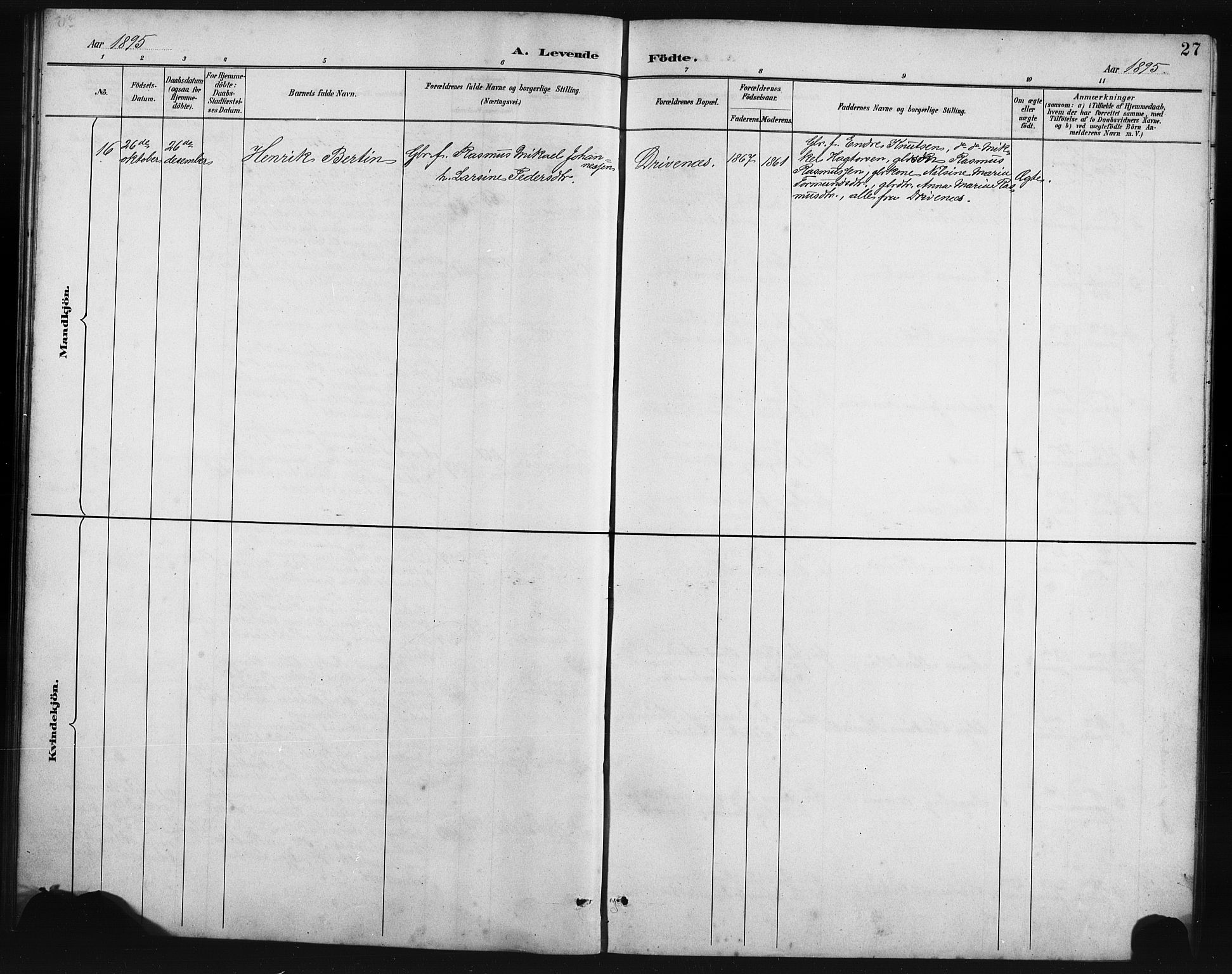 Austevoll Sokneprestembete, SAB/A-74201/H/Hab: Parish register (copy) no. B 4, 1889-1901, p. 27