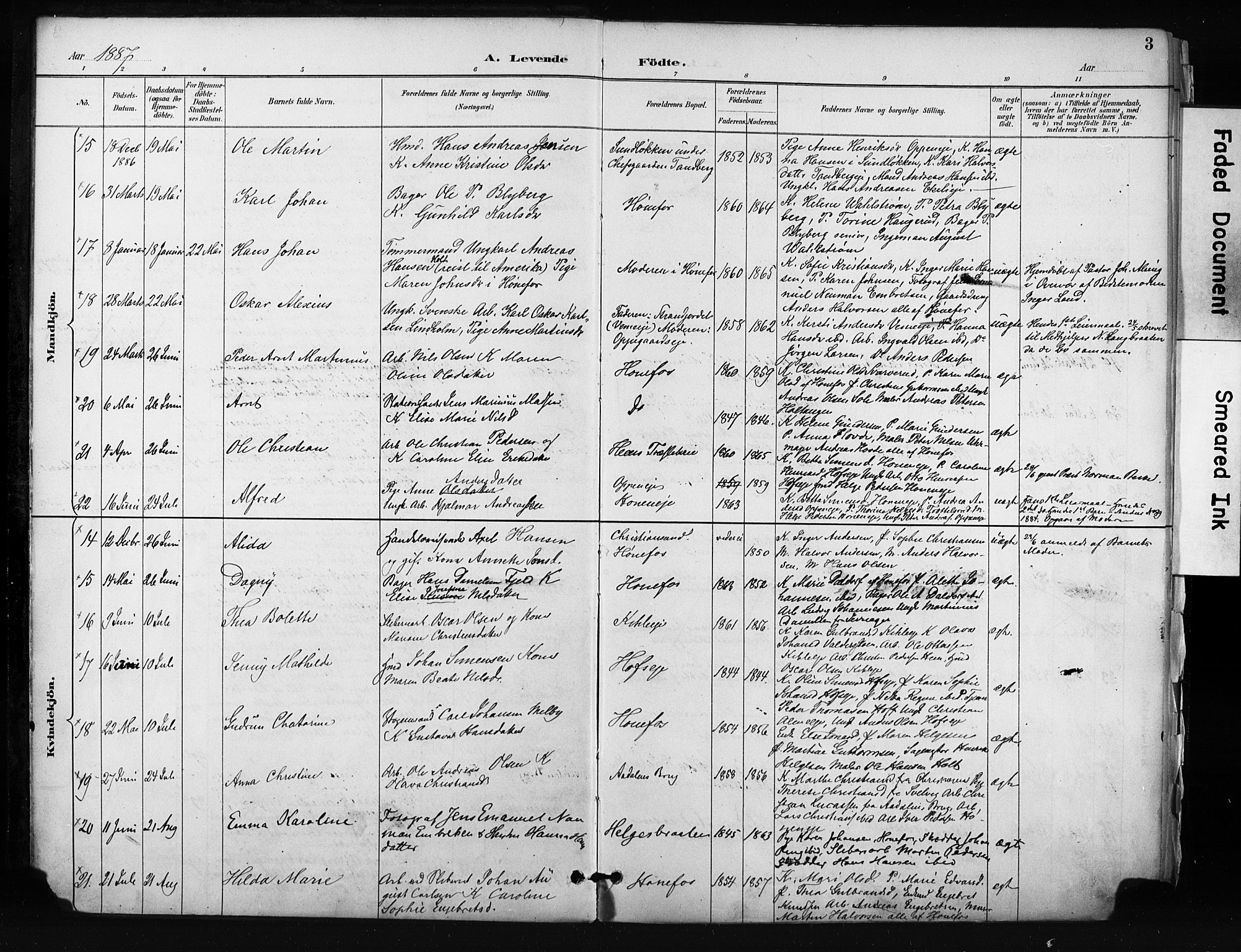Hønefoss kirkebøker, AV/SAKO-A-609/F/Fa/L0002: Parish register (official) no. 2, 1887-1906, p. 3