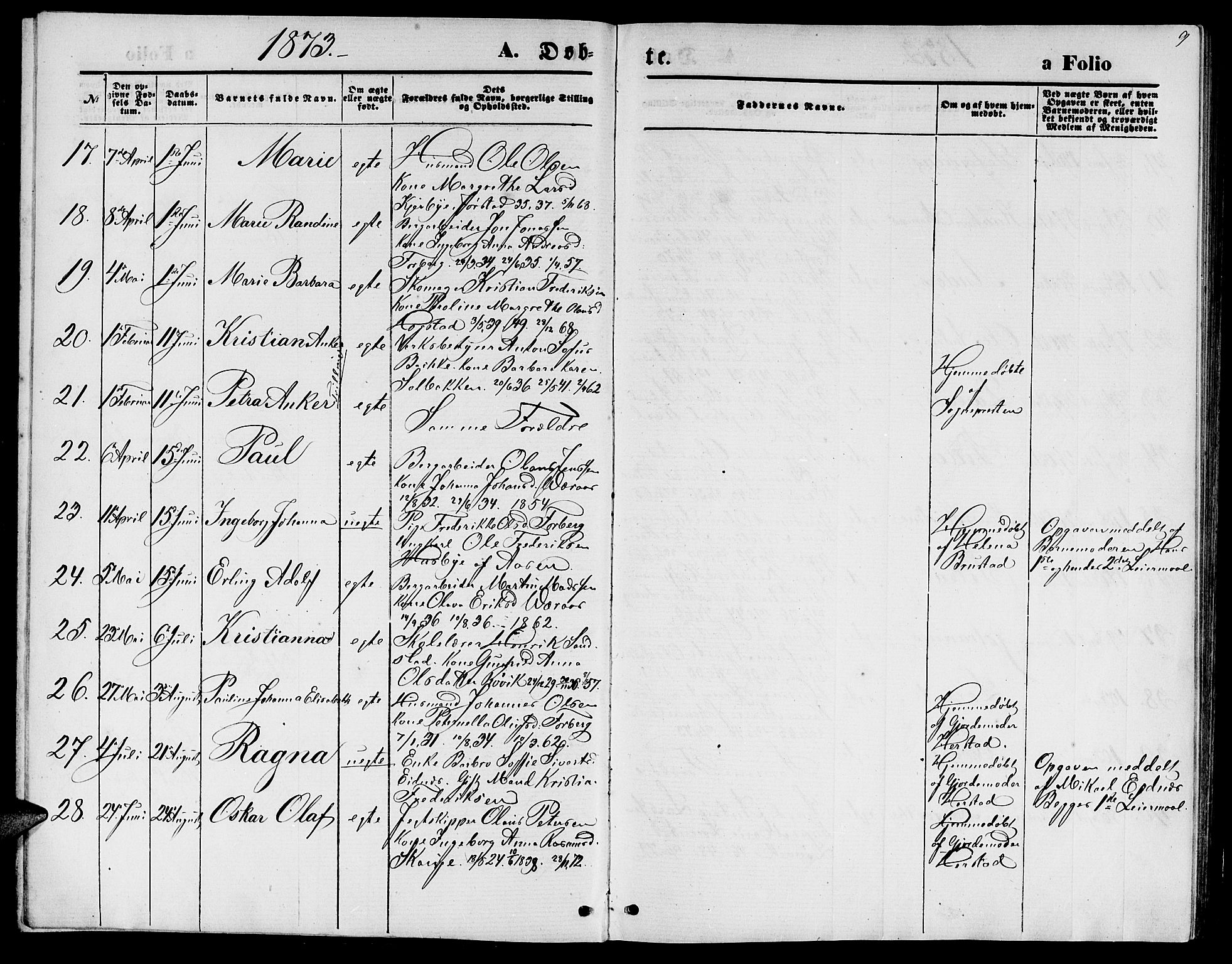 Ministerialprotokoller, klokkerbøker og fødselsregistre - Nord-Trøndelag, AV/SAT-A-1458/722/L0225: Parish register (copy) no. 722C01, 1871-1888, p. 9