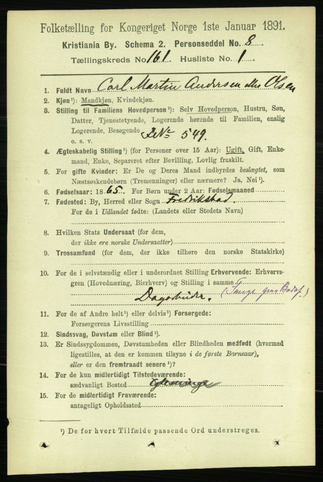 RA, 1891 census for 0301 Kristiania, 1891, p. 91426