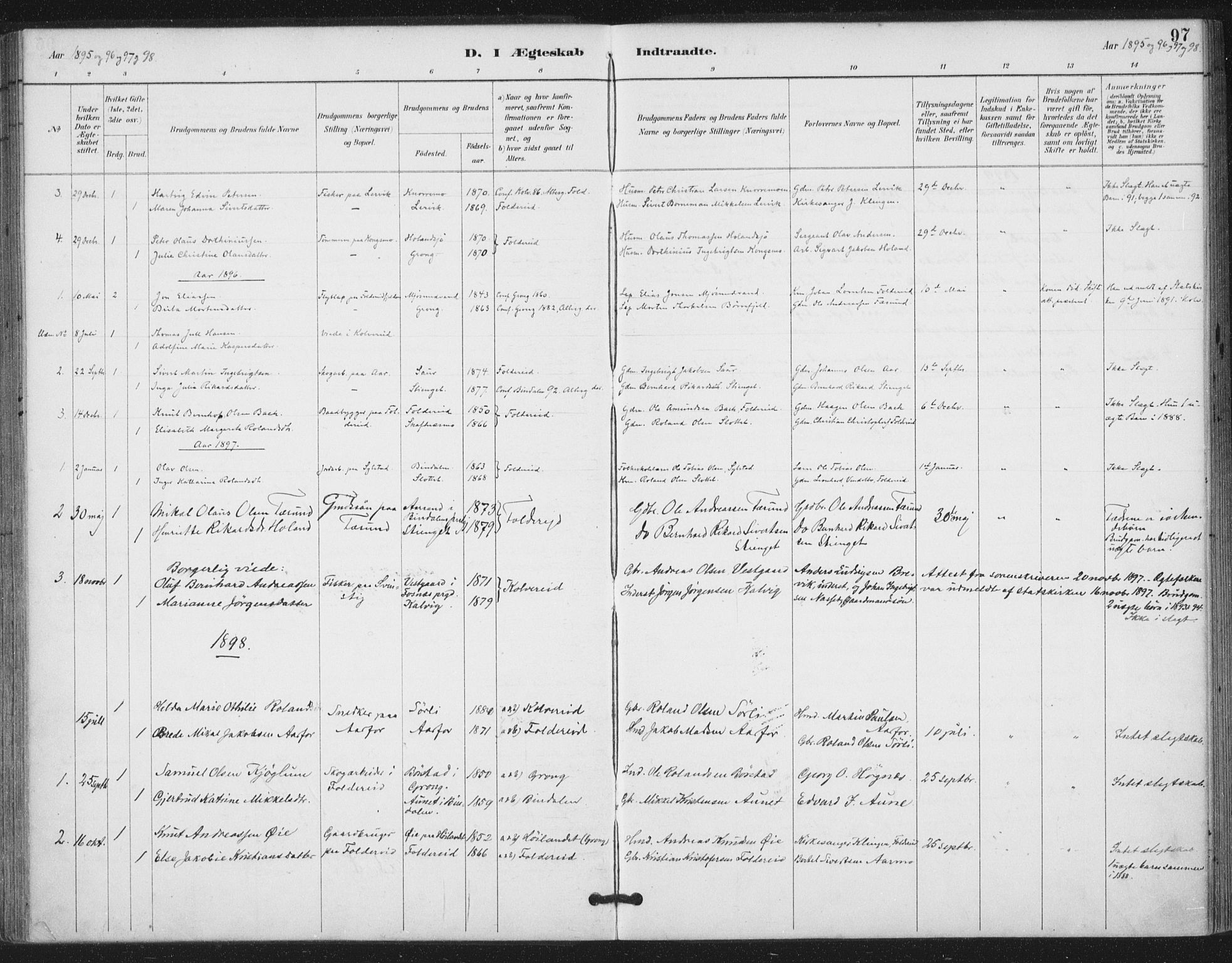Ministerialprotokoller, klokkerbøker og fødselsregistre - Nord-Trøndelag, SAT/A-1458/783/L0660: Parish register (official) no. 783A02, 1886-1918, p. 97