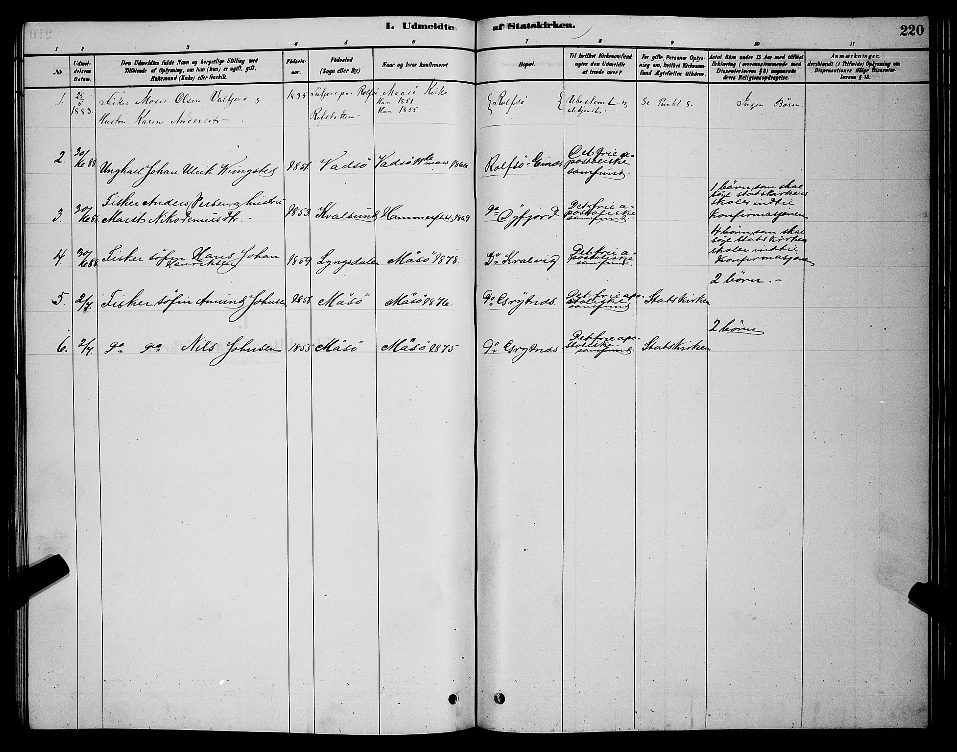 Måsøy sokneprestkontor, SATØ/S-1348/H/Hb/L0002klokker: Parish register (copy) no. 2, 1876-1888, p. 220