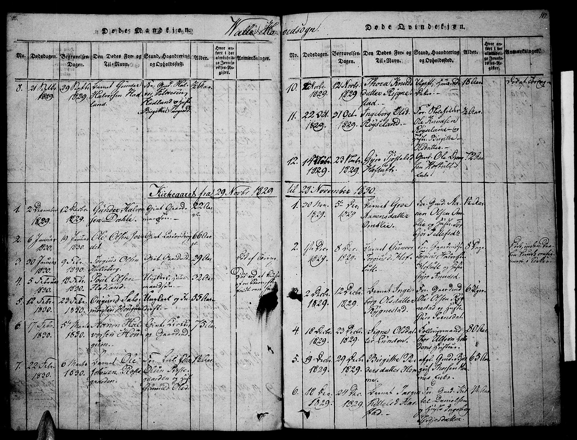 Valle sokneprestkontor, SAK/1111-0044/F/Fa/Fac/L0005: Parish register (official) no. A 5 /1, 1816-1831, p. 107