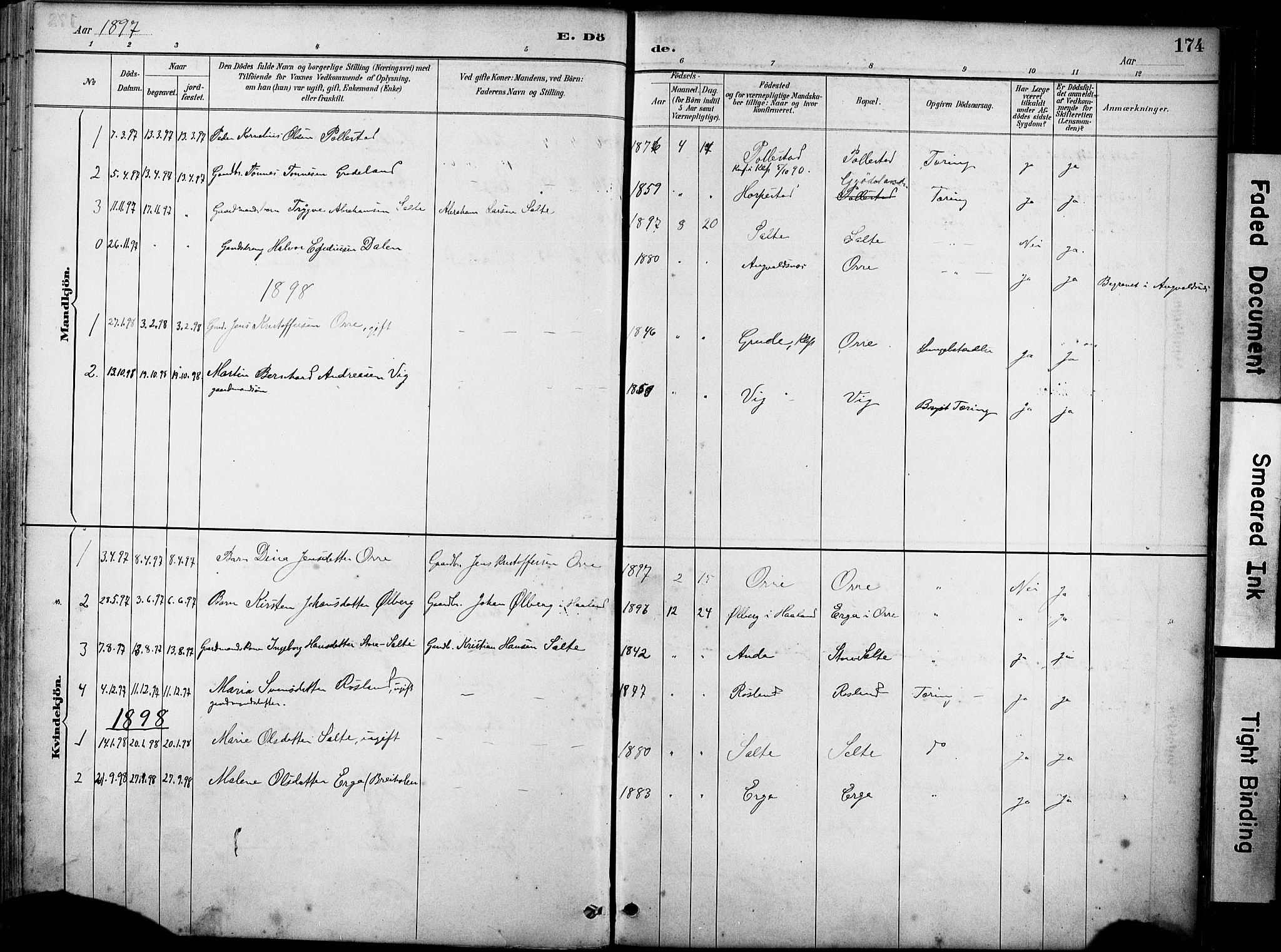 Klepp sokneprestkontor, SAST/A-101803/001/3/30BA/L0007: Parish register (official) no. A 8, 1886-1912, p. 174