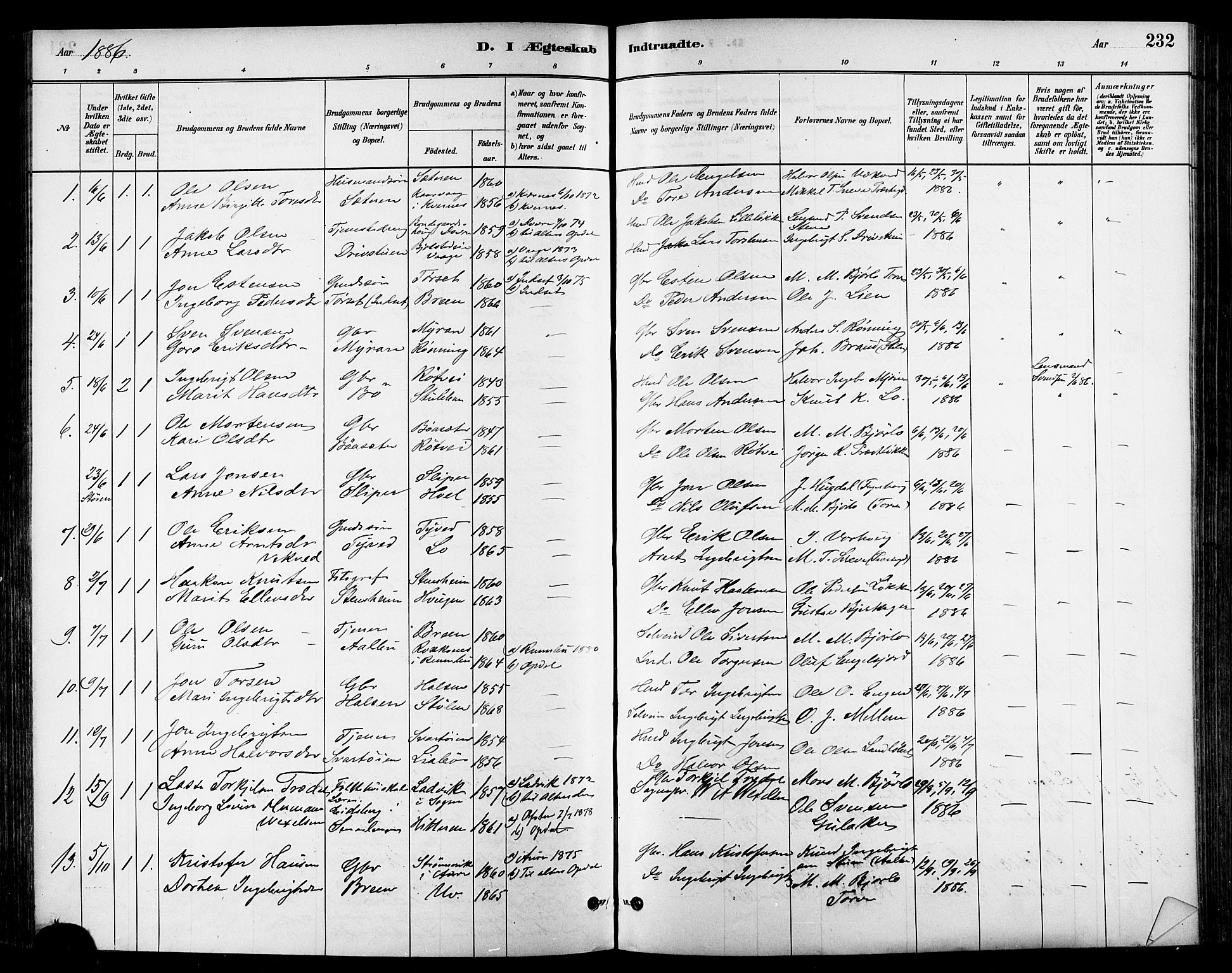 Ministerialprotokoller, klokkerbøker og fødselsregistre - Sør-Trøndelag, SAT/A-1456/678/L0901: Parish register (official) no. 678A10, 1881-1894, p. 232