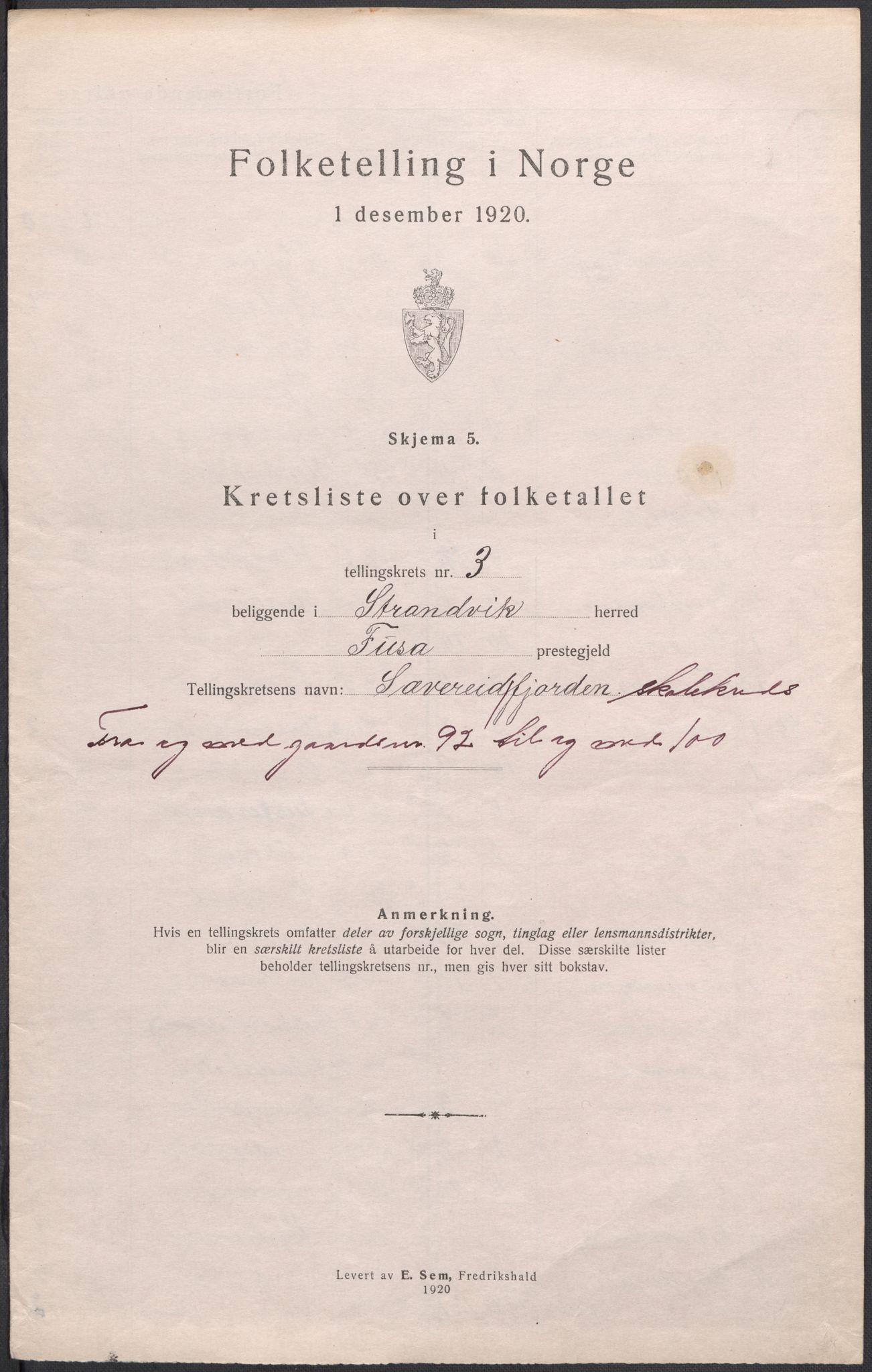 SAB, 1920 census for Strandvik, 1920, p. 11