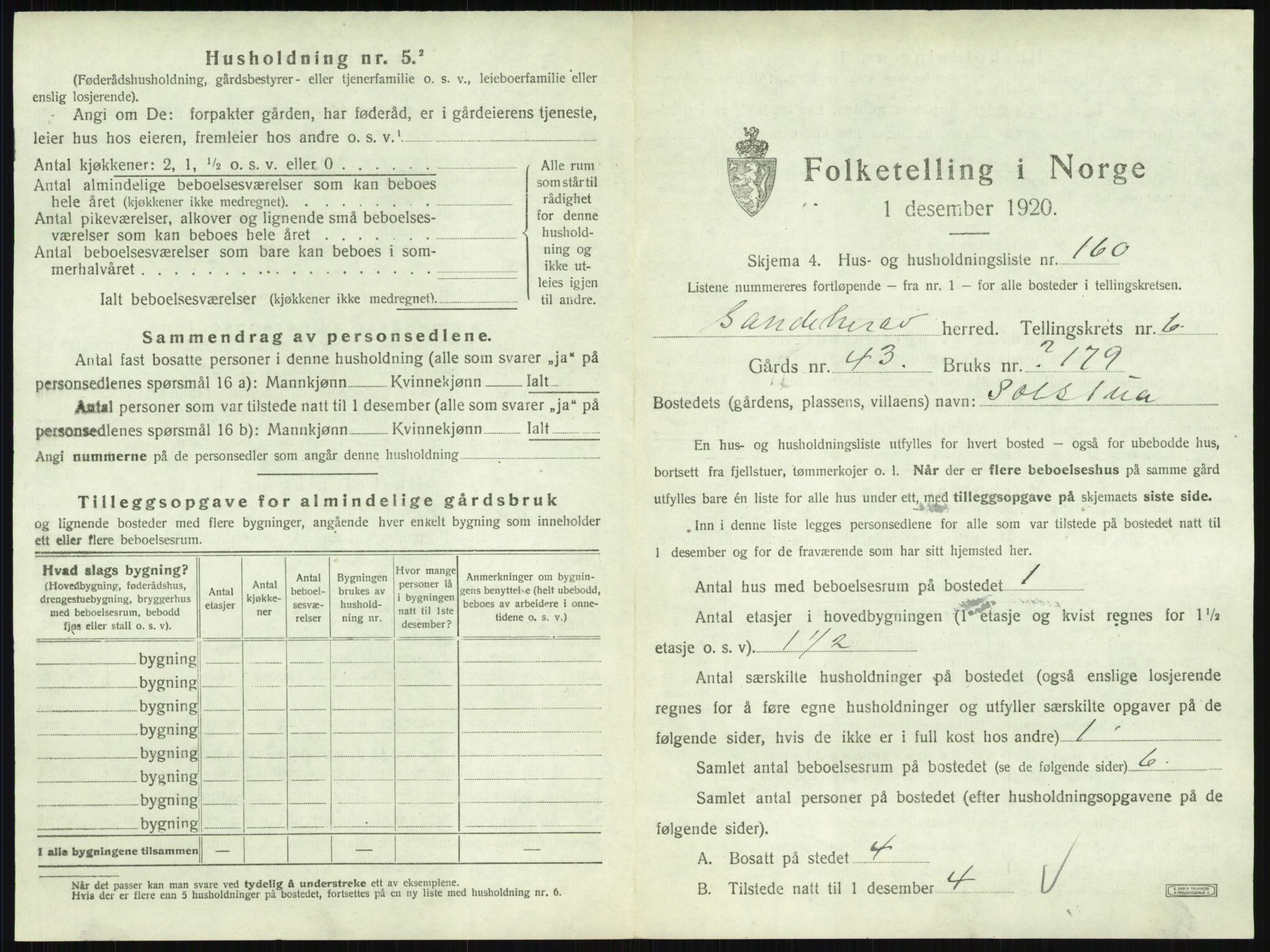 SAKO, 1920 census for Sandeherred, 1920, p. 1432