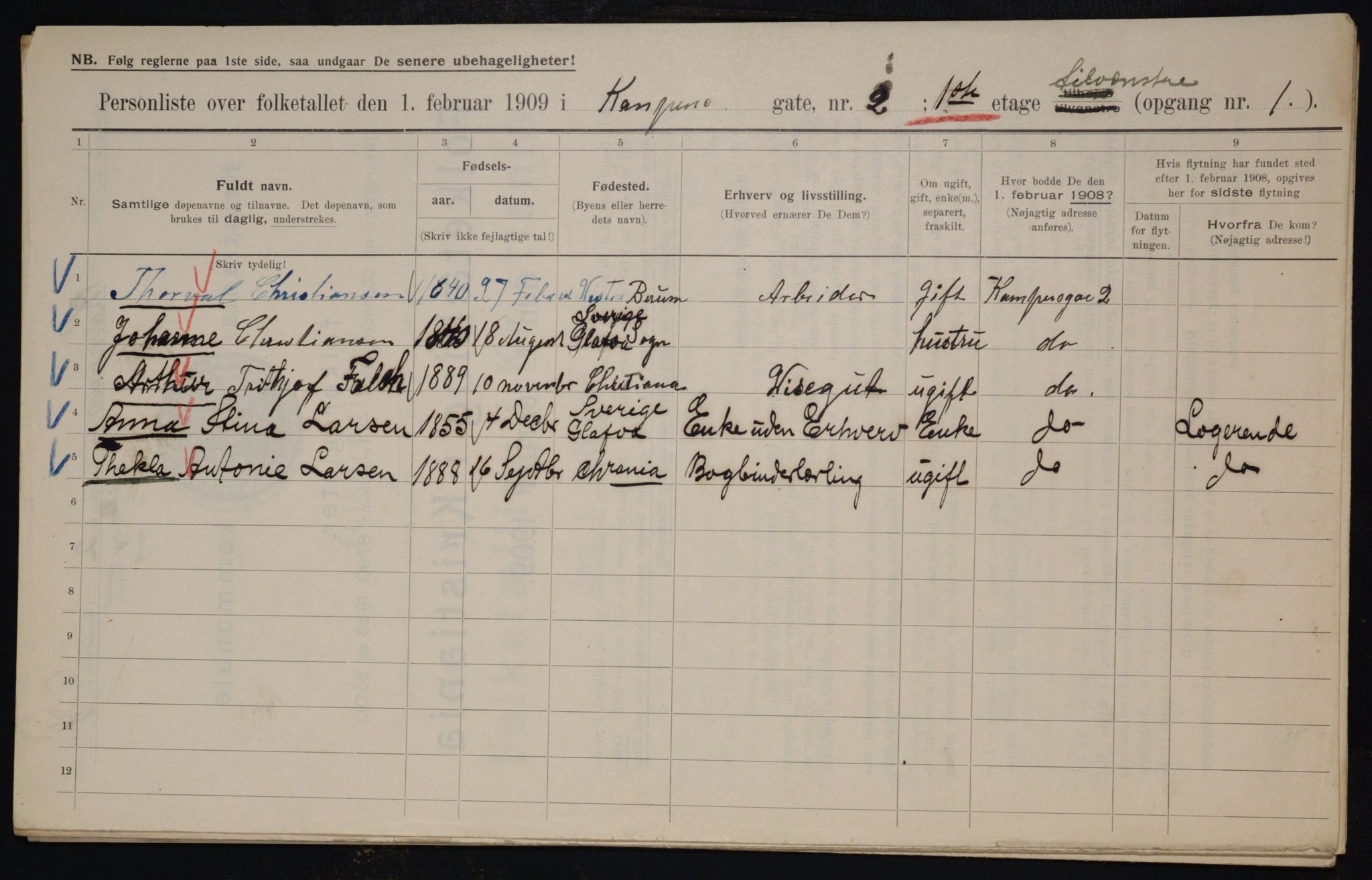 OBA, Municipal Census 1909 for Kristiania, 1909, p. 43593