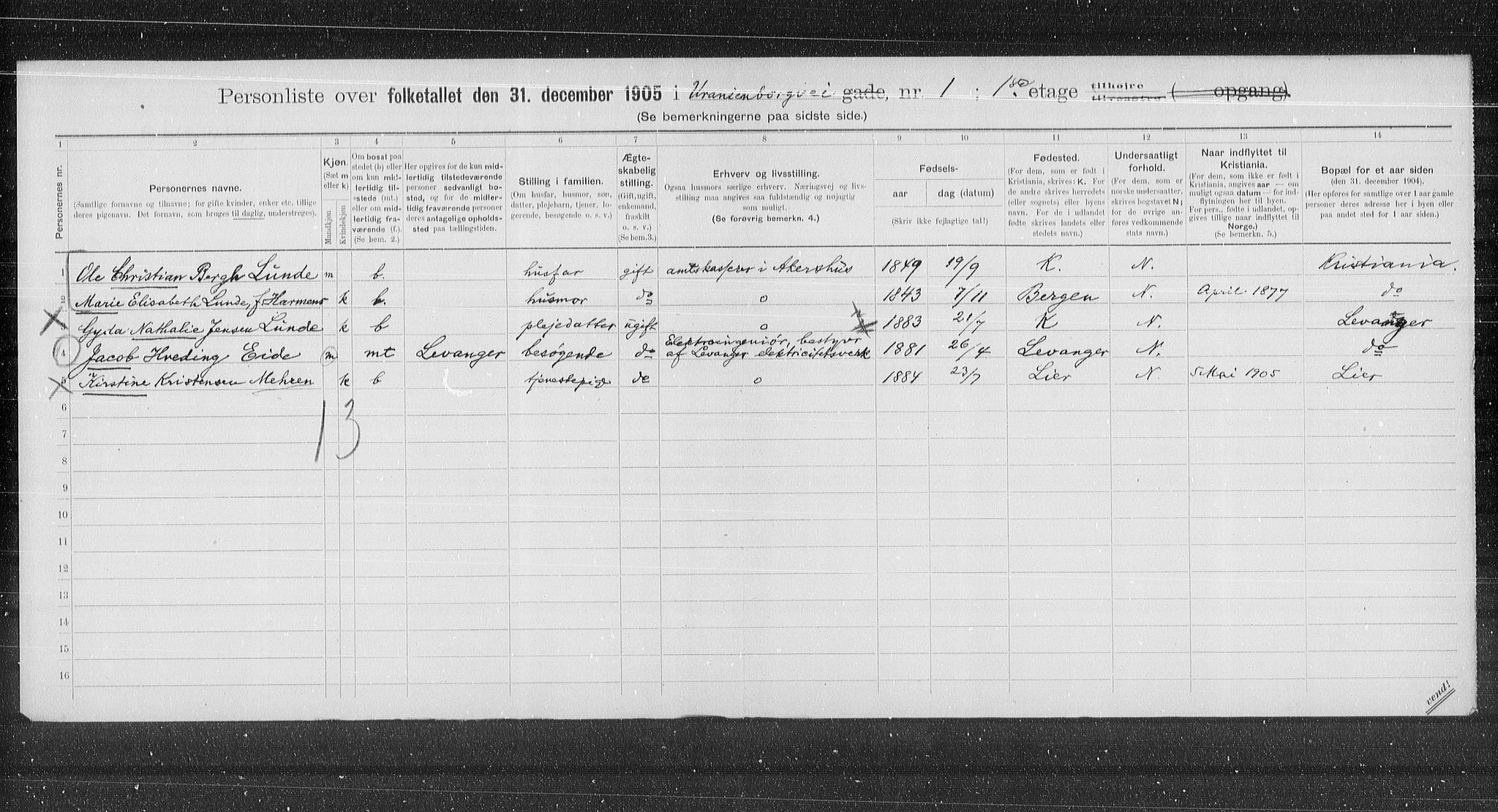 OBA, Municipal Census 1905 for Kristiania, 1905, p. 63209