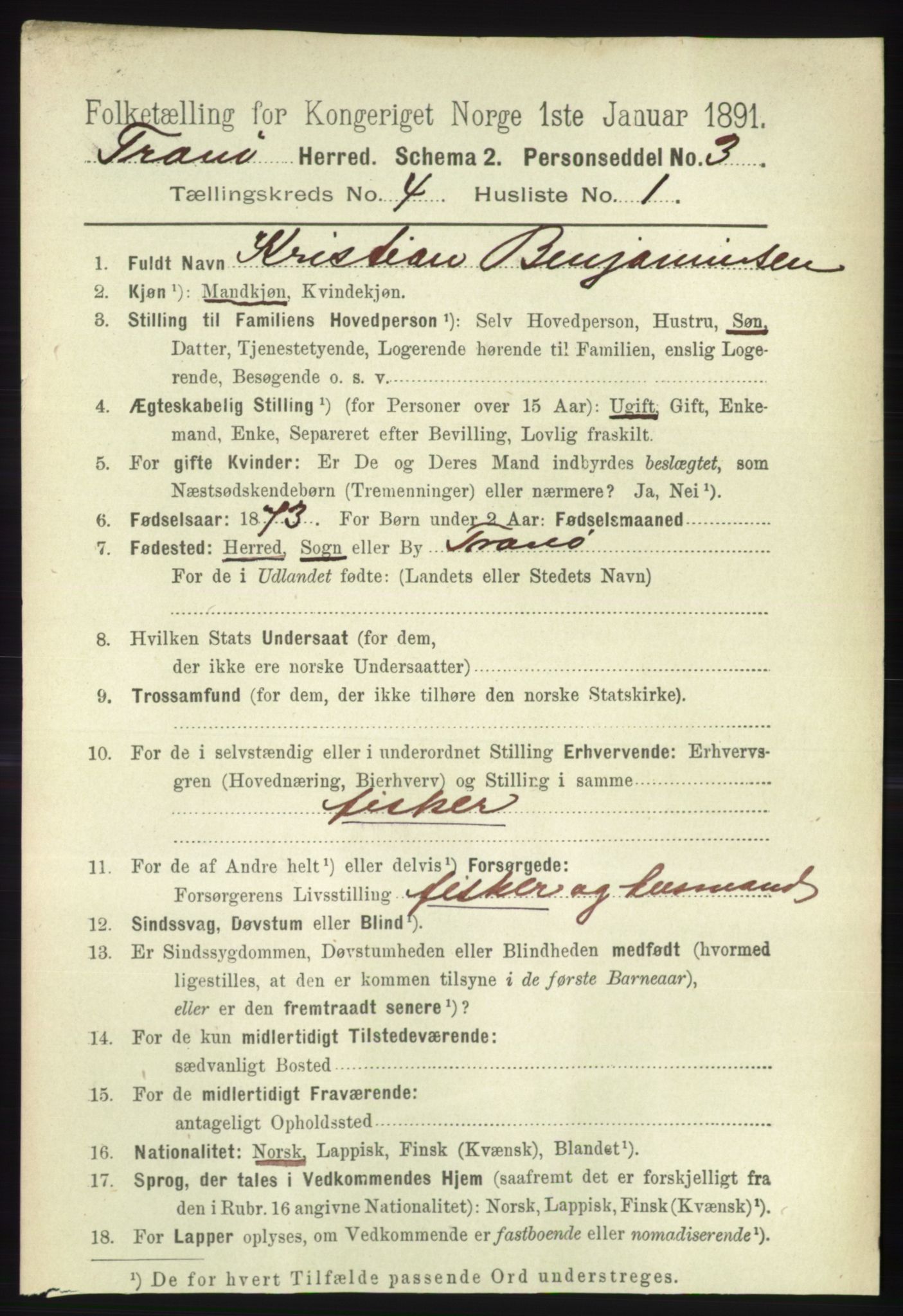 RA, 1891 census for 1927 Tranøy, 1891, p. 1437