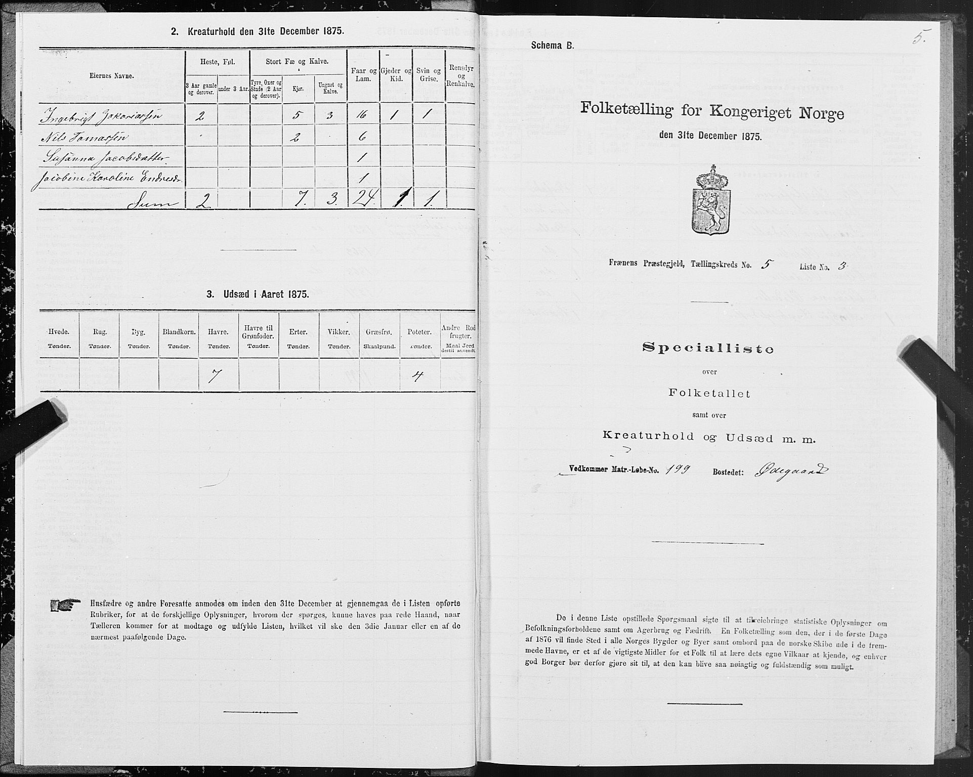 SAT, 1875 census for 1548P Fræna, 1875, p. 3005