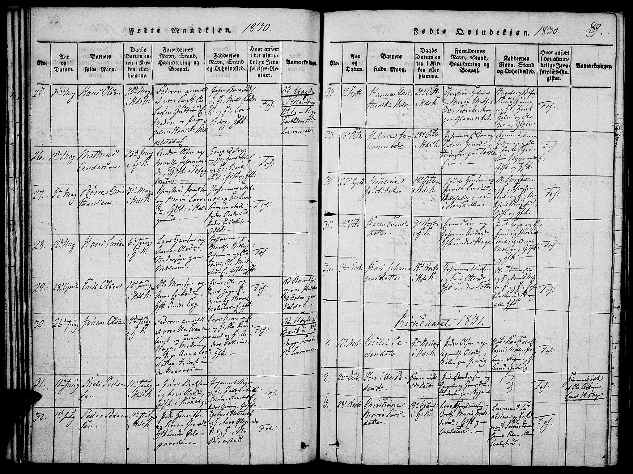 Vardal prestekontor, SAH/PREST-100/H/Ha/Haa/L0004: Parish register (official) no. 4, 1814-1831, p. 89