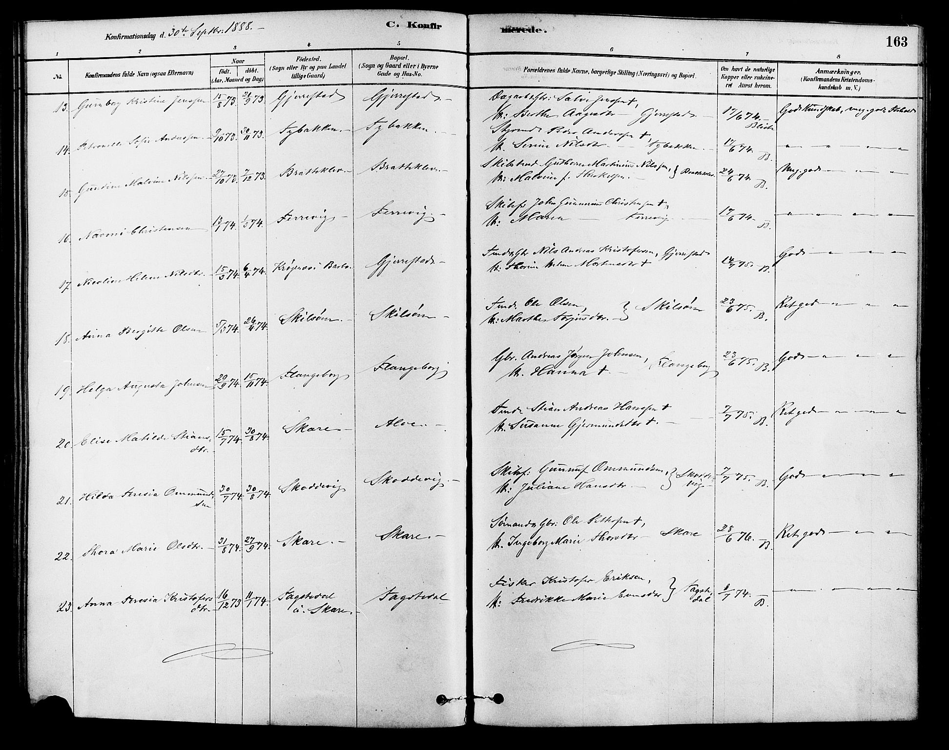 Tromøy sokneprestkontor, AV/SAK-1111-0041/F/Fa/L0009: Parish register (official) no. A 9, 1878-1896, p. 163