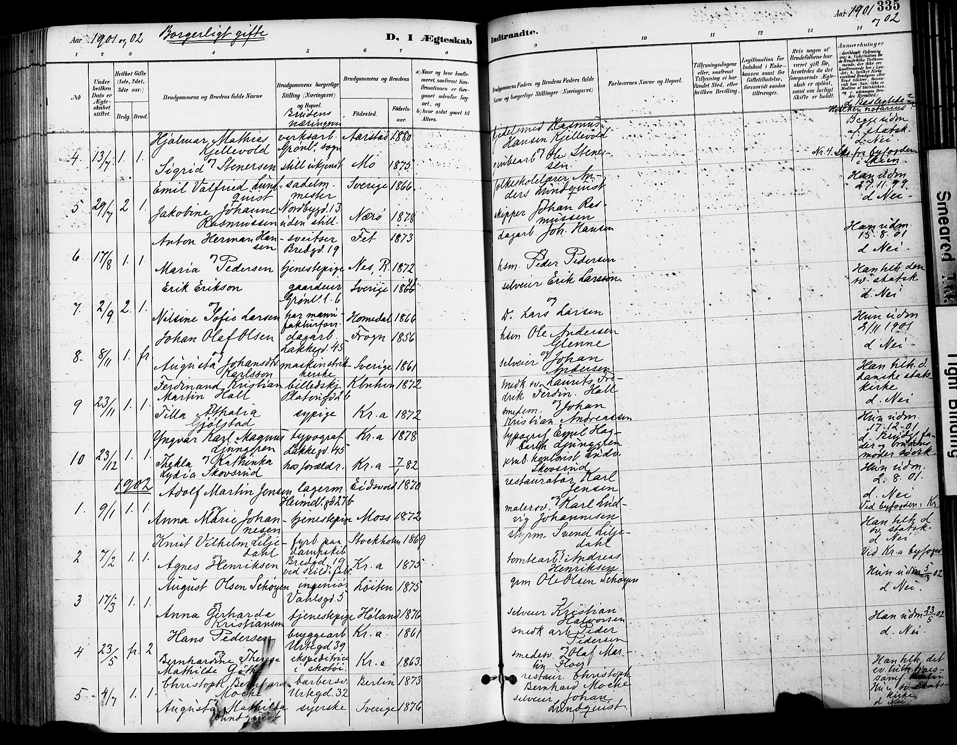 Grønland prestekontor Kirkebøker, SAO/A-10848/F/Fa/L0013: Parish register (official) no. 13, 1887-1906, p. 335