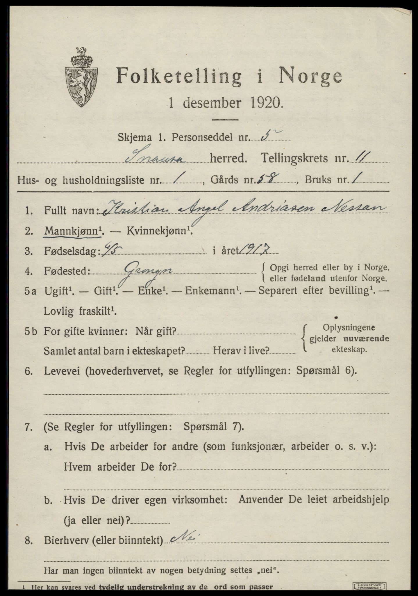 SAT, 1920 census for Snåsa, 1920, p. 5004