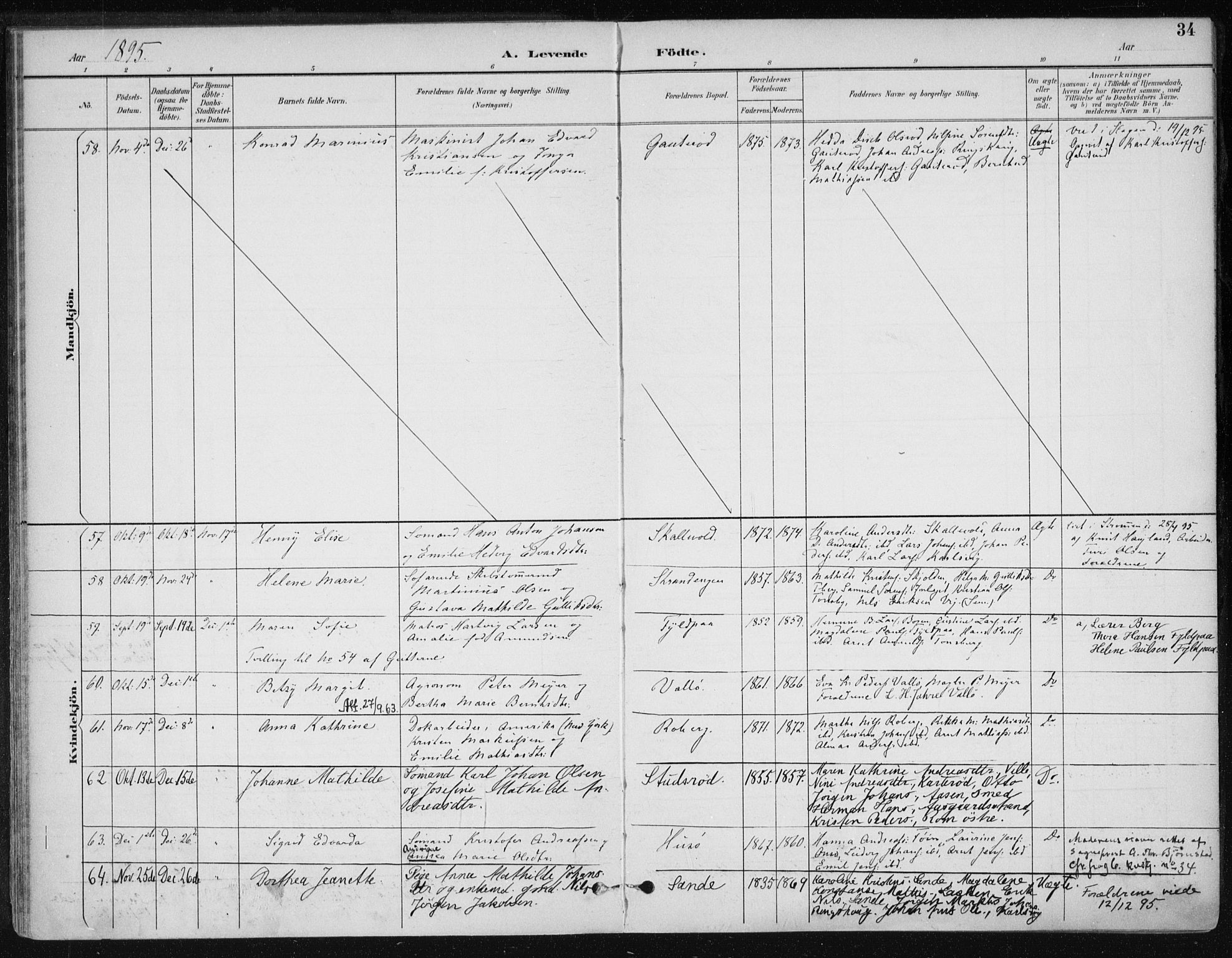 Sem kirkebøker, AV/SAKO-A-5/F/Fb/L0005: Parish register (official) no. II 5, 1892-1904, p. 34