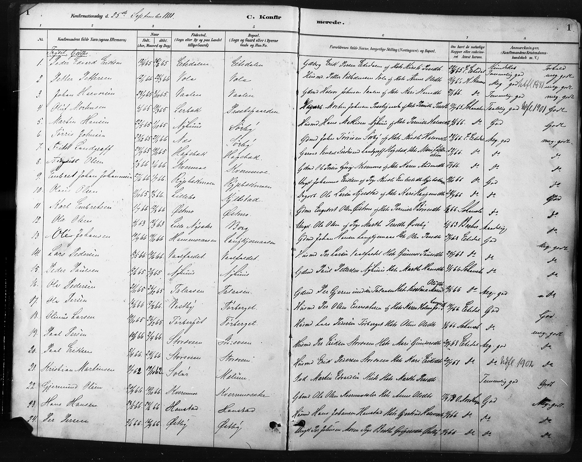 Trysil prestekontor, SAH/PREST-046/H/Ha/Haa/L0009: Parish register (official) no. 9, 1881-1897, p. 1