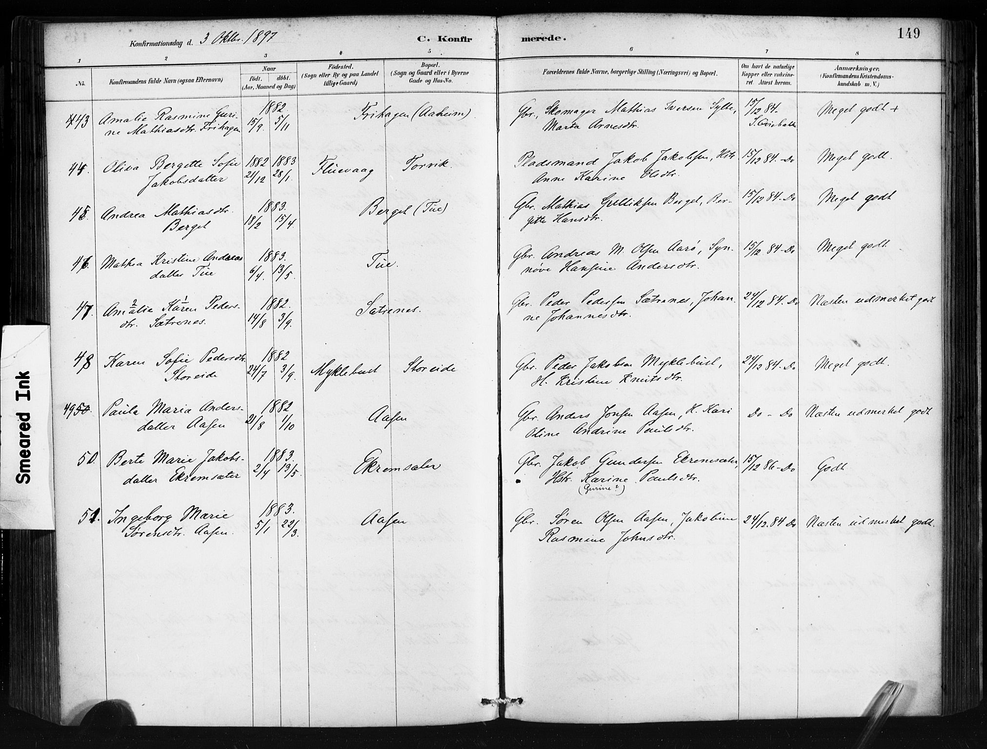 Ministerialprotokoller, klokkerbøker og fødselsregistre - Møre og Romsdal, AV/SAT-A-1454/501/L0008: Parish register (official) no. 501A08, 1885-1901, p. 149