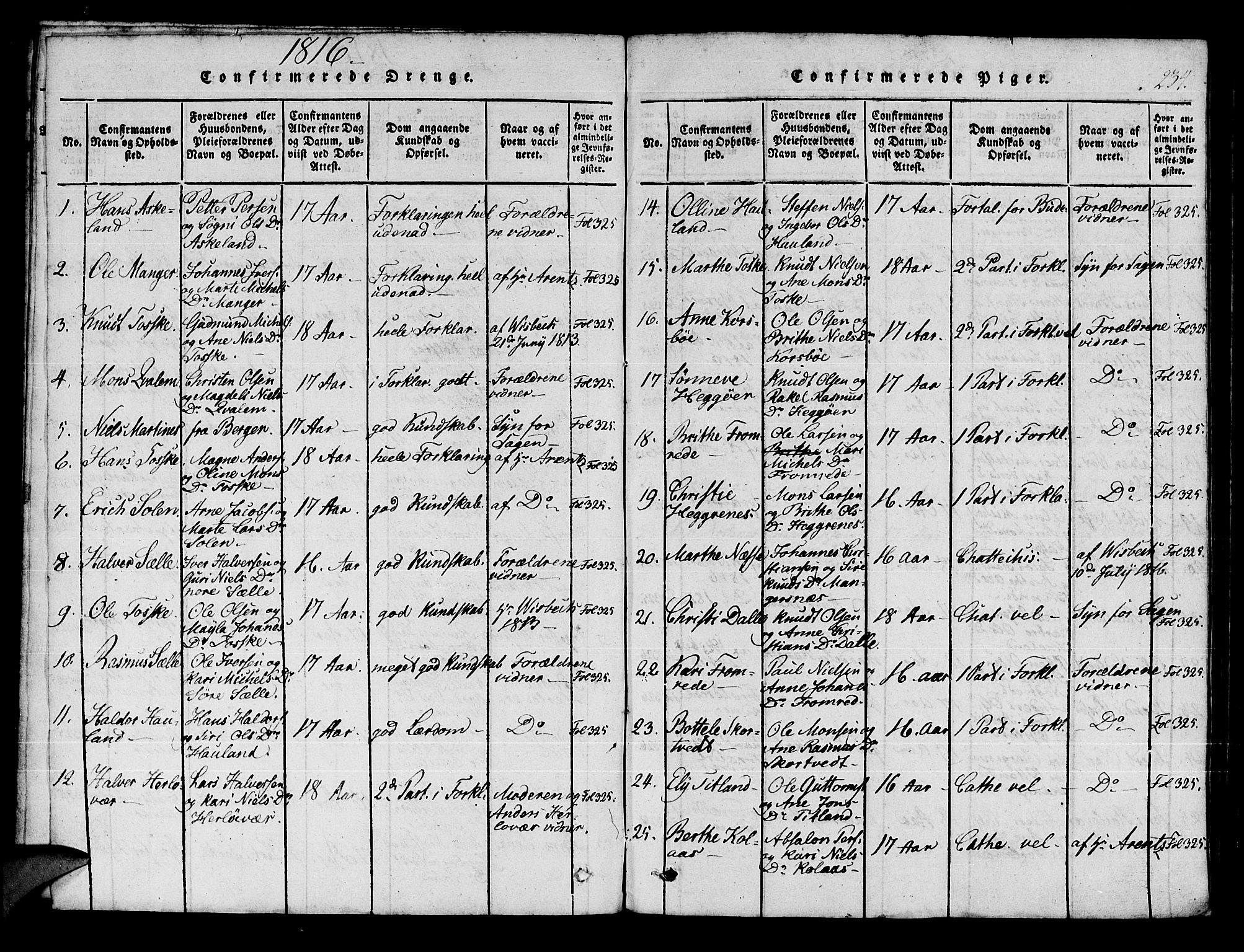 Manger sokneprestembete, SAB/A-76801/H/Haa: Parish register (official) no. A 3, 1816-1824, p. 234