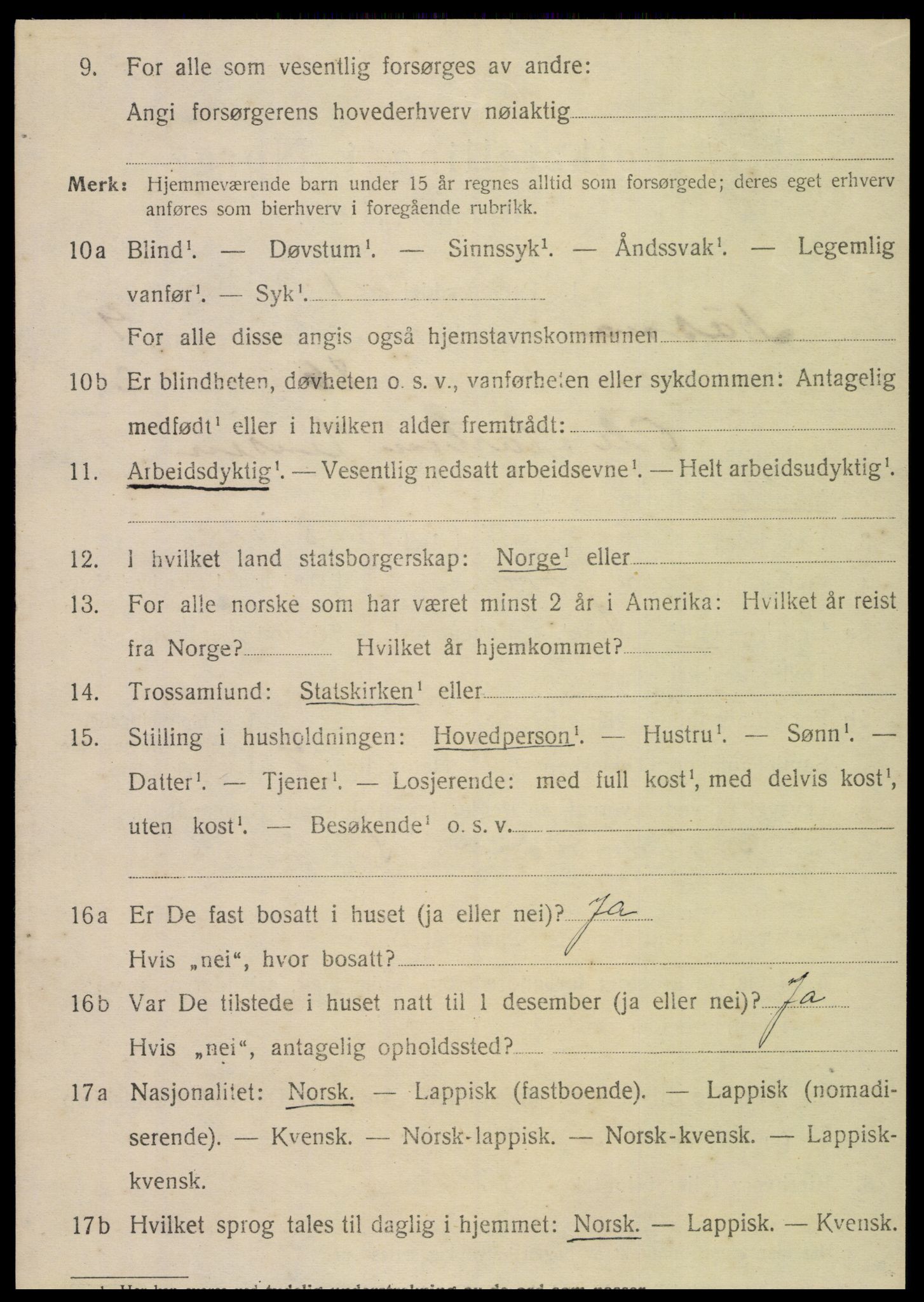 SAT, 1920 census for Nesna, 1920, p. 7324