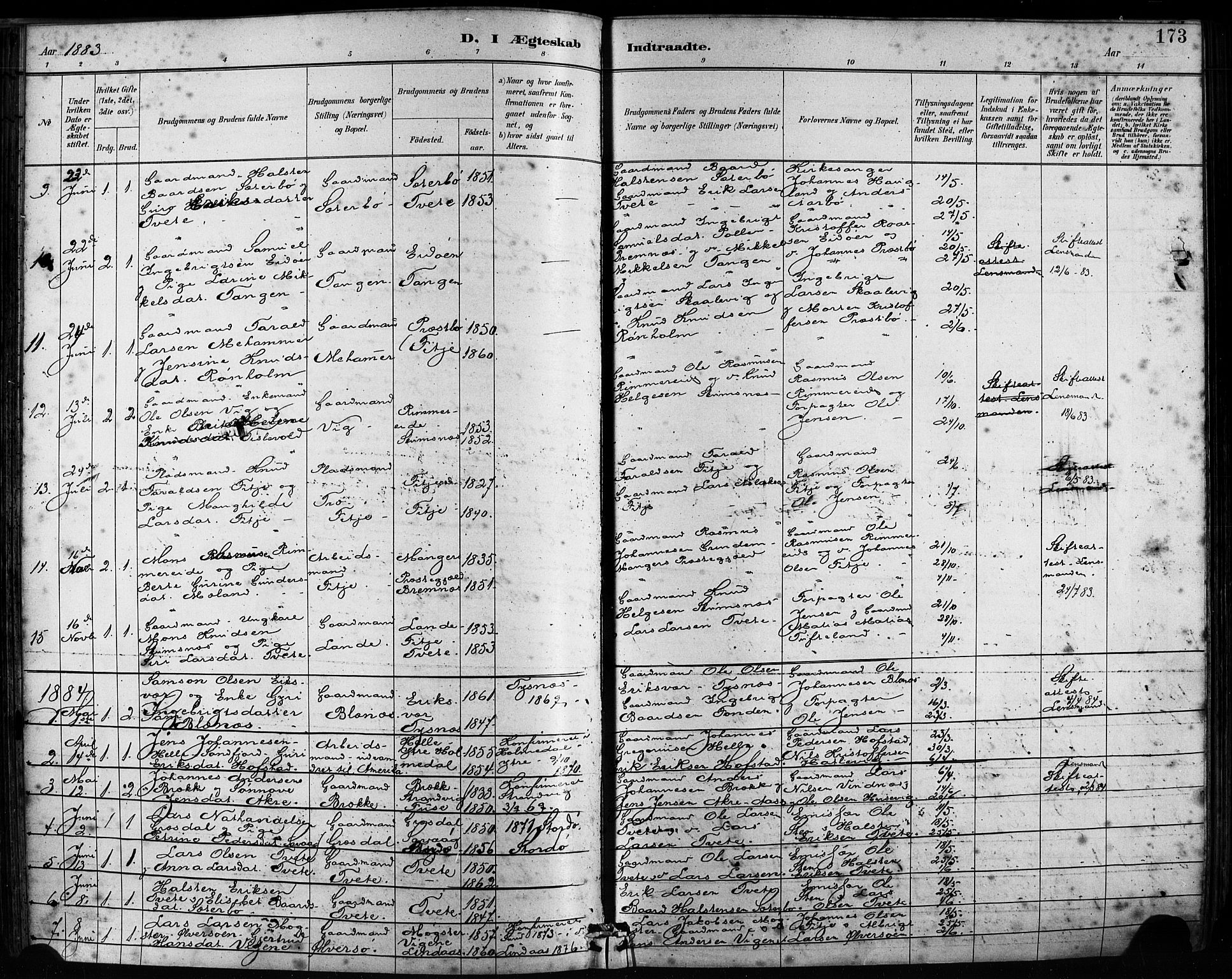 Fitjar sokneprestembete, SAB/A-99926: Parish register (official) no. A 2, 1882-1899, p. 173