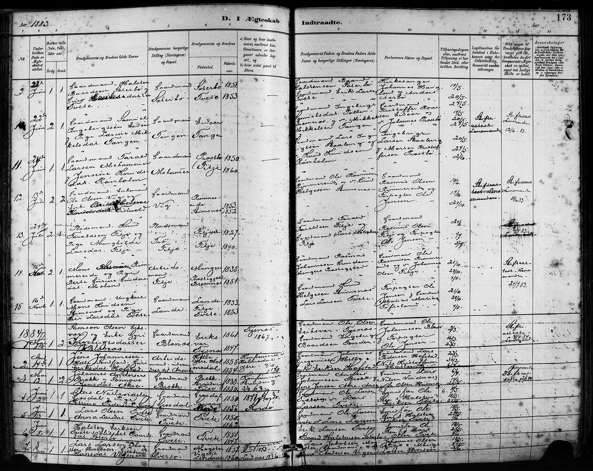 Fitjar sokneprestembete, AV/SAB-A-99926: Parish register (official) no. A 2, 1882-1899, p. 173