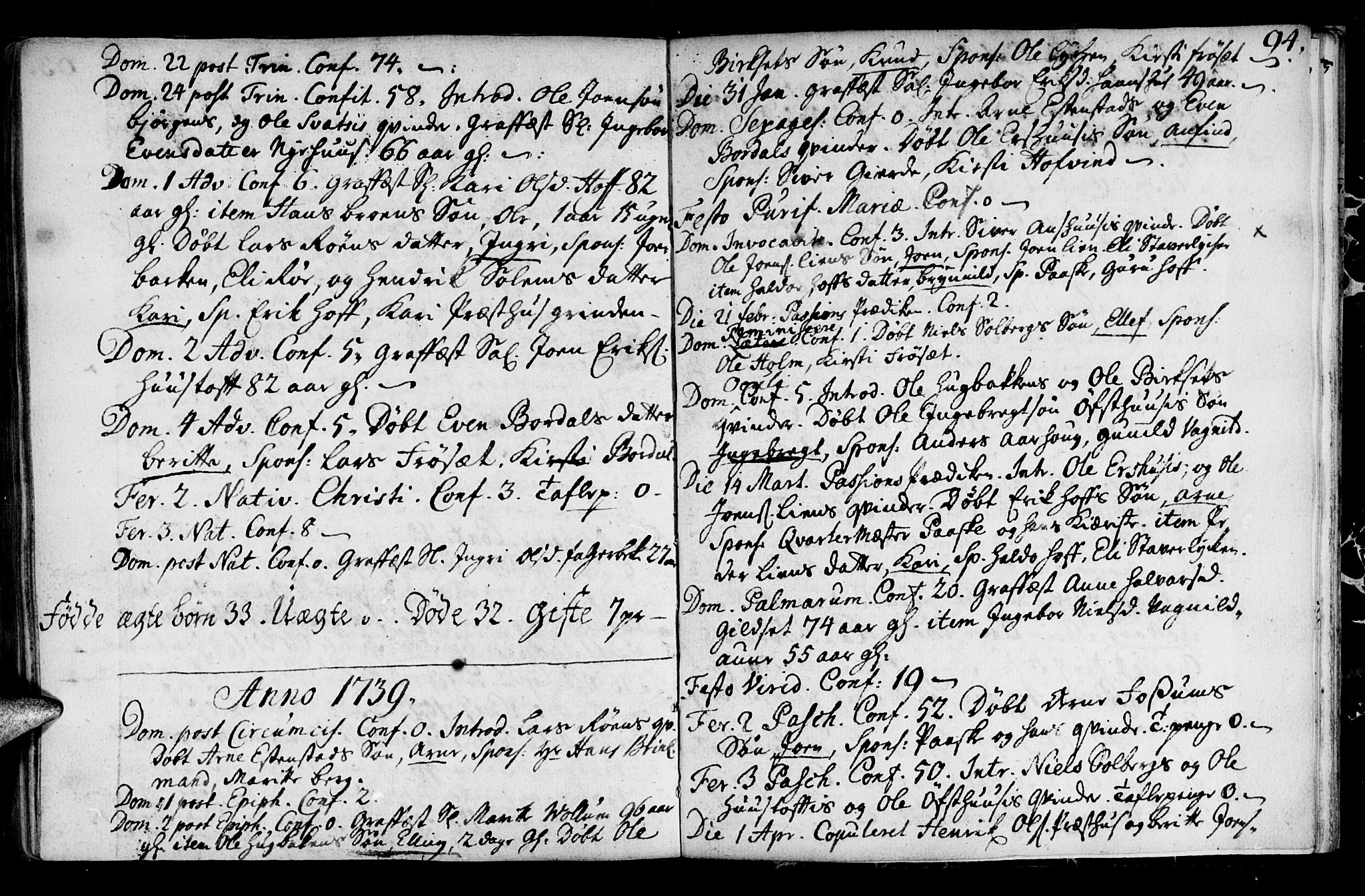 Ministerialprotokoller, klokkerbøker og fødselsregistre - Sør-Trøndelag, SAT/A-1456/689/L1036: Parish register (official) no. 689A01, 1696-1746, p. 94
