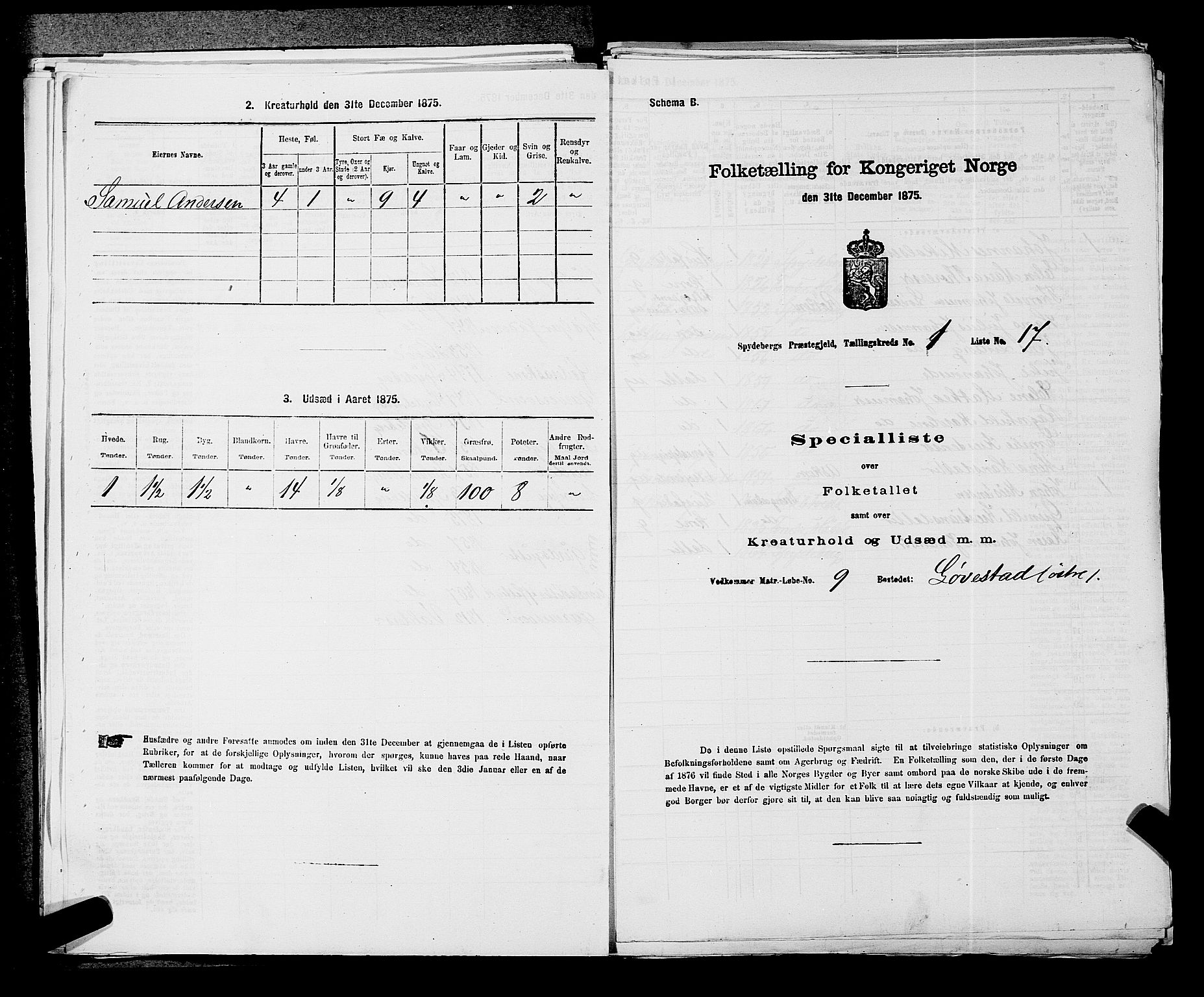 RA, 1875 census for 0123P Spydeberg, 1875, p. 75