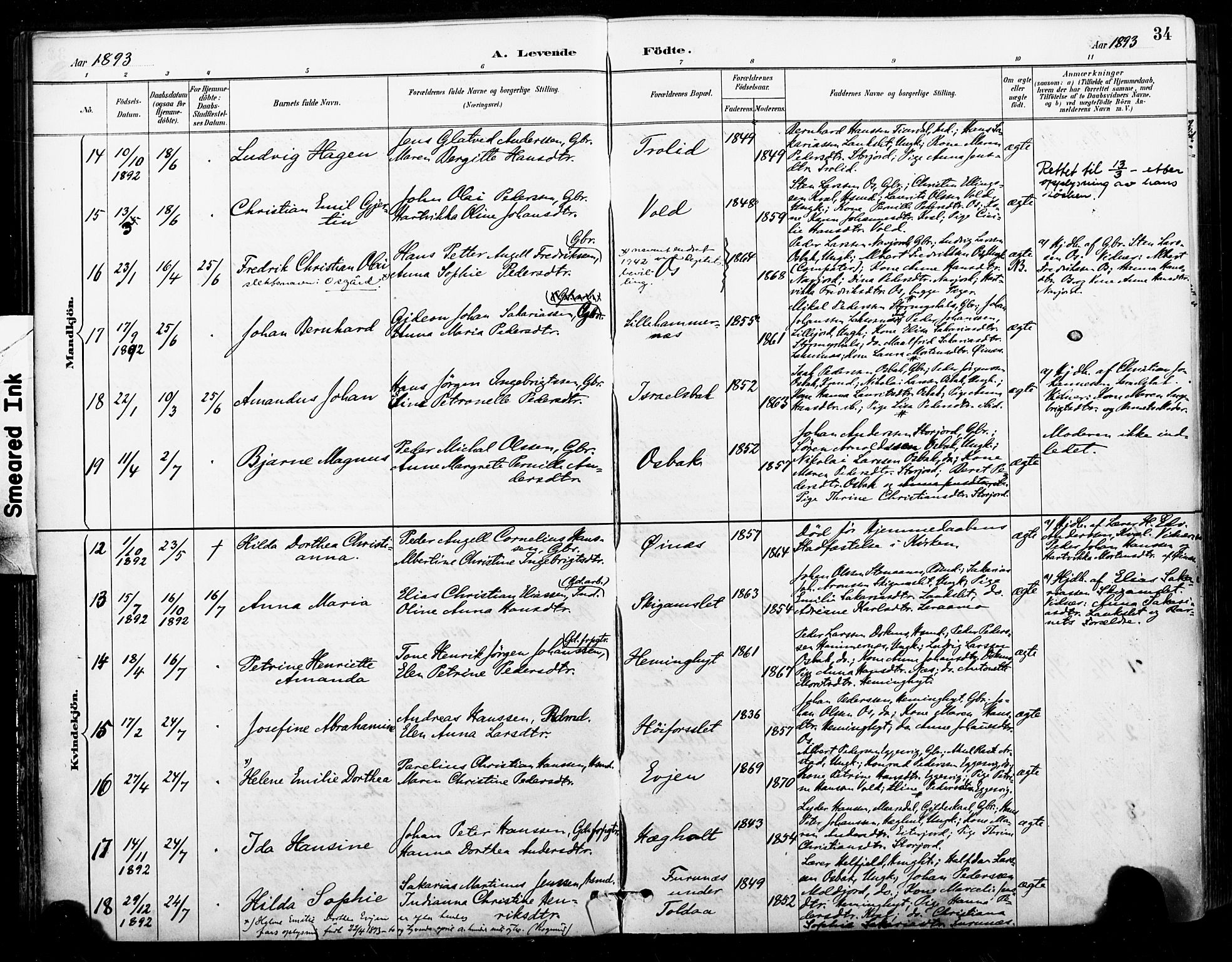 Ministerialprotokoller, klokkerbøker og fødselsregistre - Nordland, SAT/A-1459/846/L0646: Parish register (official) no. 846A04, 1887-1901, p. 34