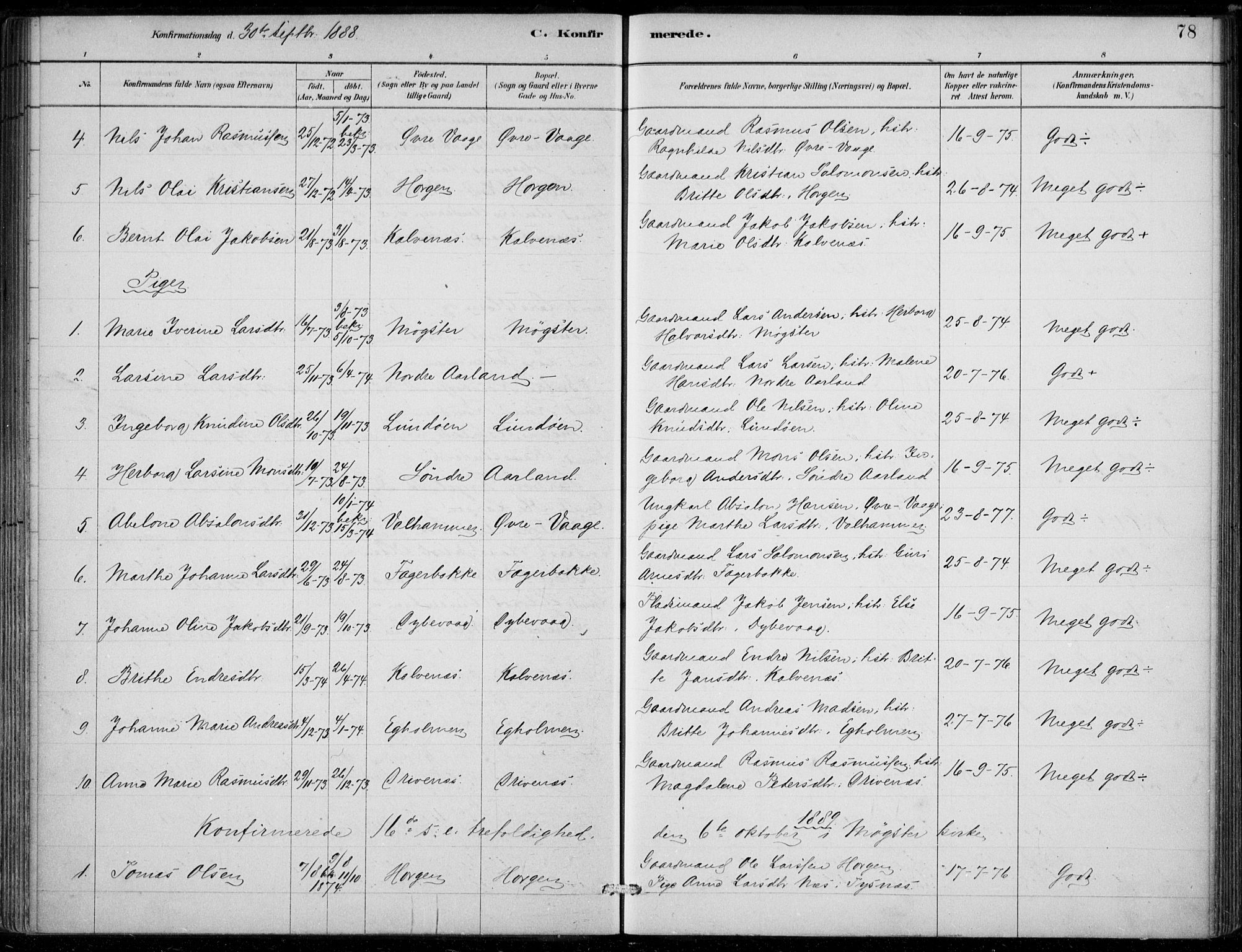 Sund sokneprestembete, AV/SAB-A-99930: Parish register (official) no. D 1, 1882-1899, p. 78