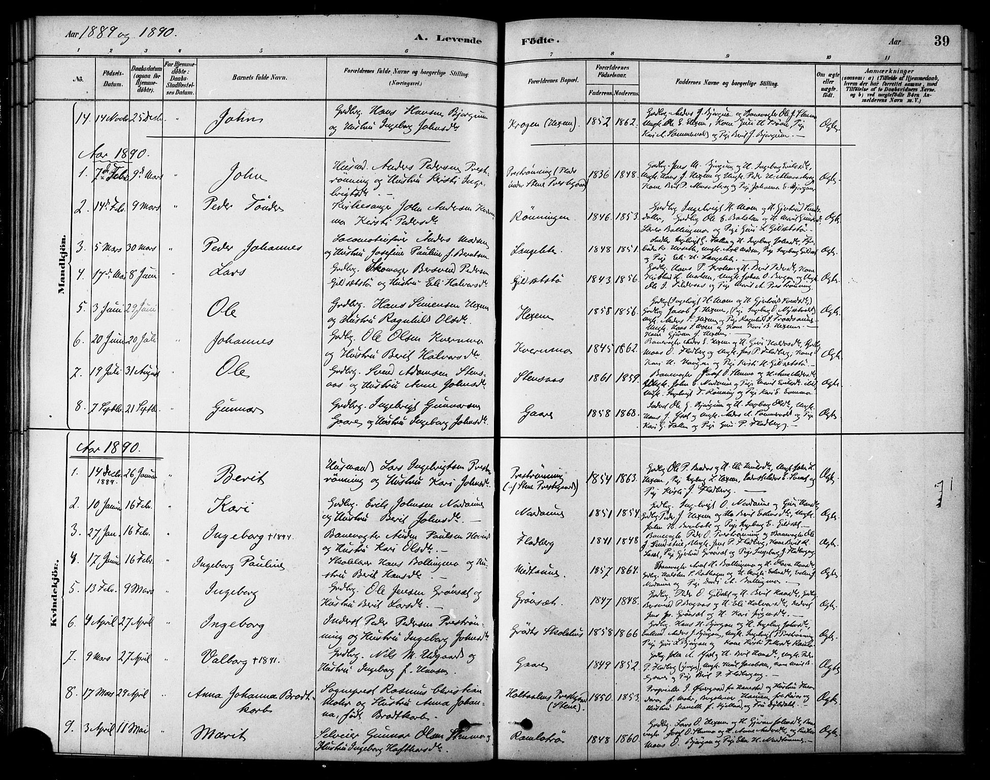Ministerialprotokoller, klokkerbøker og fødselsregistre - Sør-Trøndelag, SAT/A-1456/685/L0972: Parish register (official) no. 685A09, 1879-1890, p. 39