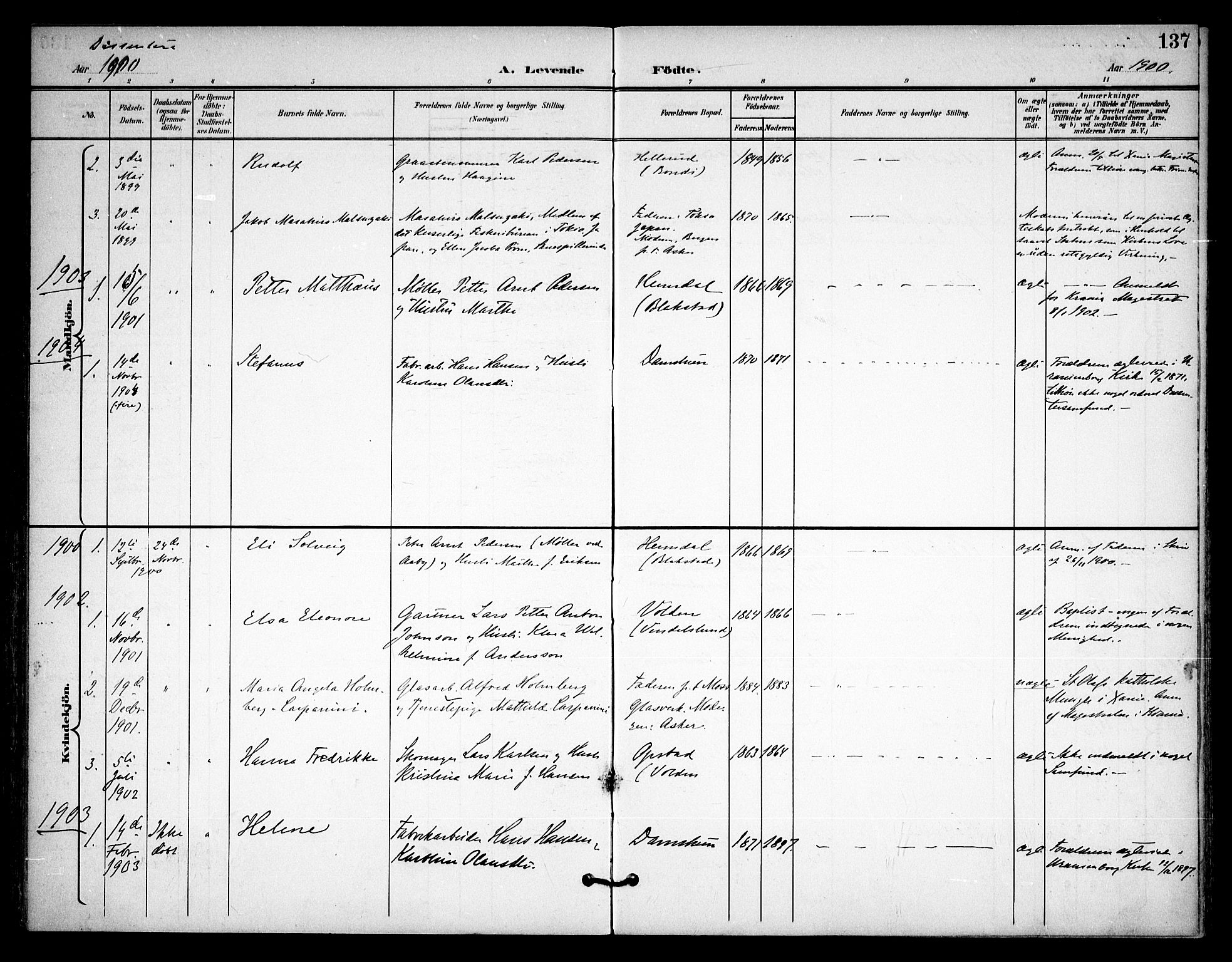 Asker prestekontor Kirkebøker, AV/SAO-A-10256a/F/Fa/L0015: Parish register (official) no. I 15, 1896-1915, p. 137