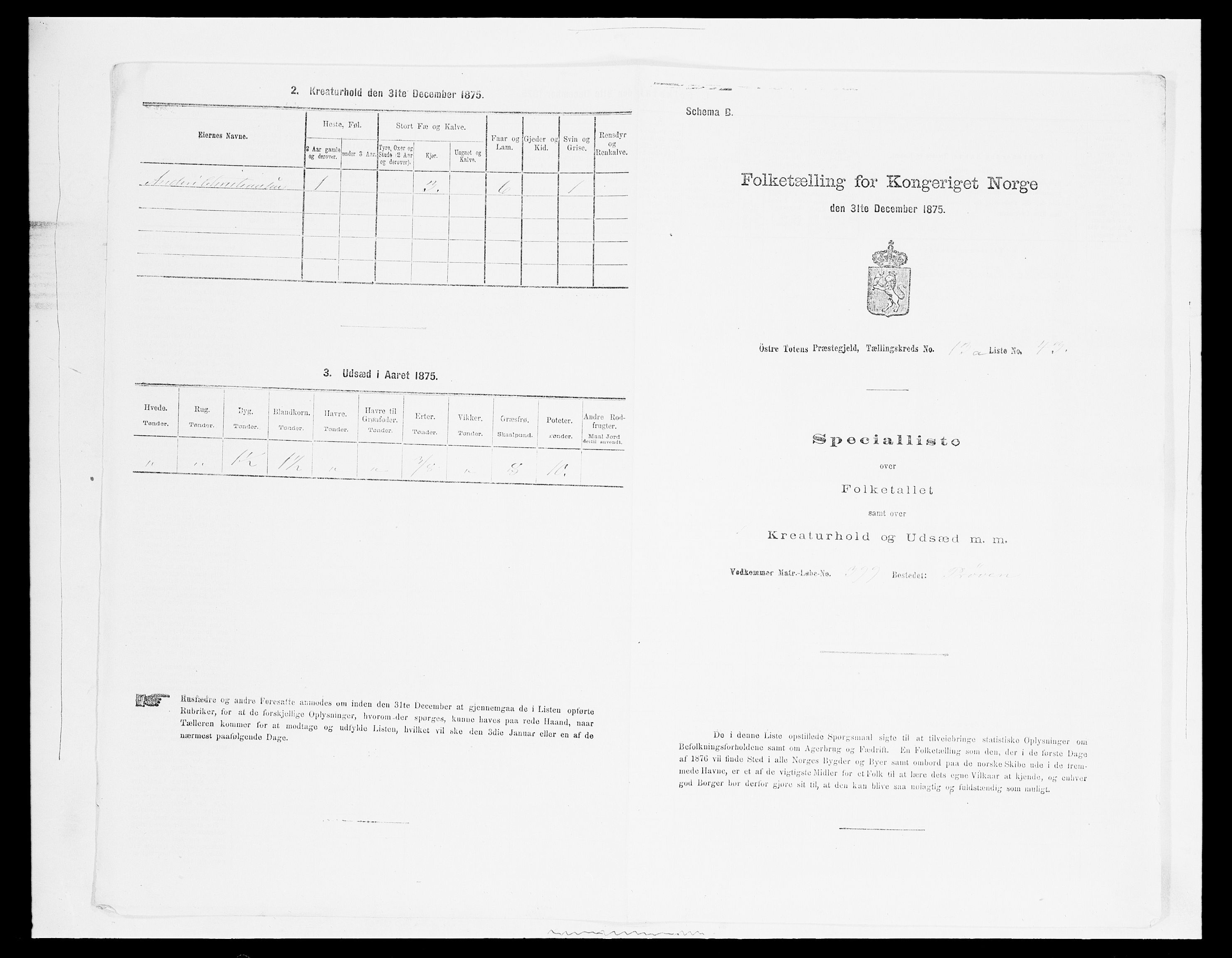 SAH, 1875 census for 0528P Østre Toten, 1875, p. 2475