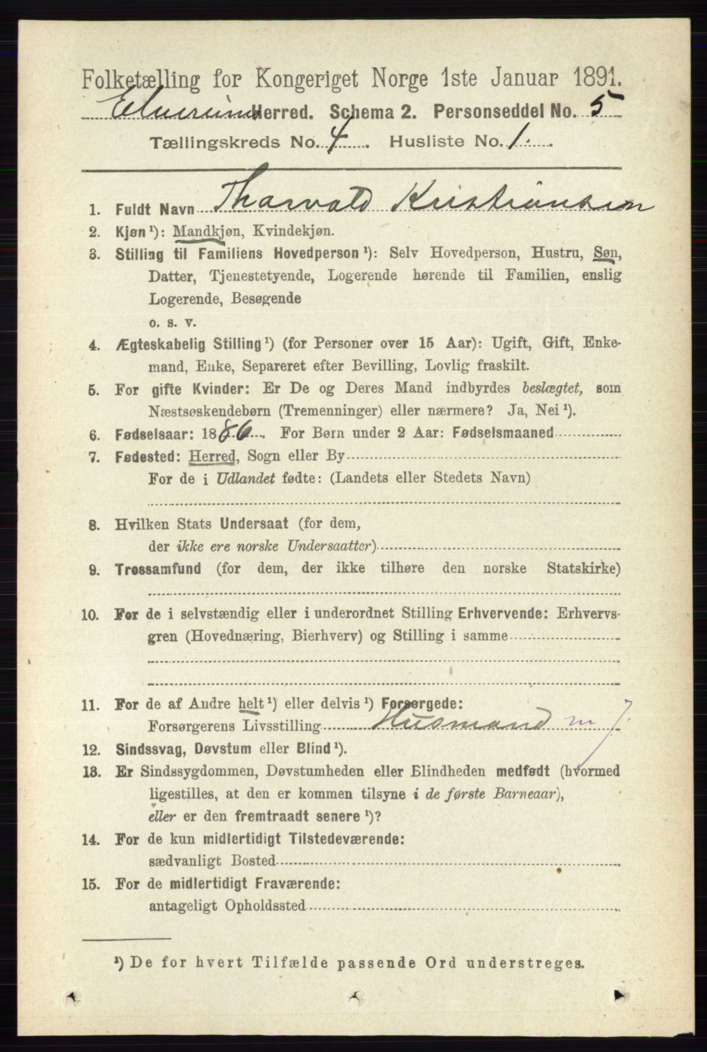 RA, 1891 census for 0427 Elverum, 1891, p. 2378