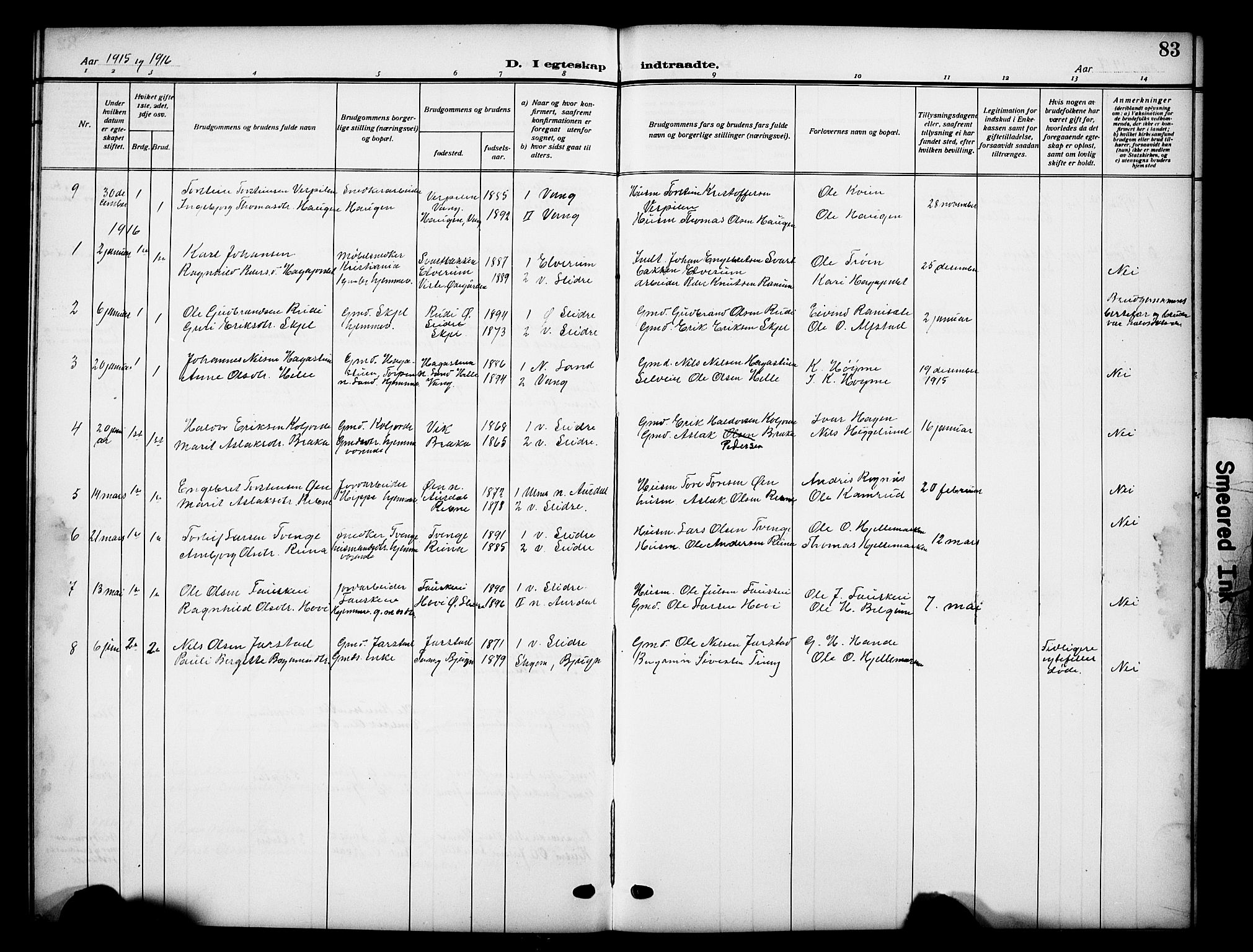 Vestre Slidre prestekontor, SAH/PREST-136/H/Ha/Hab/L0007: Parish register (copy) no. 7, 1909-1930, p. 83