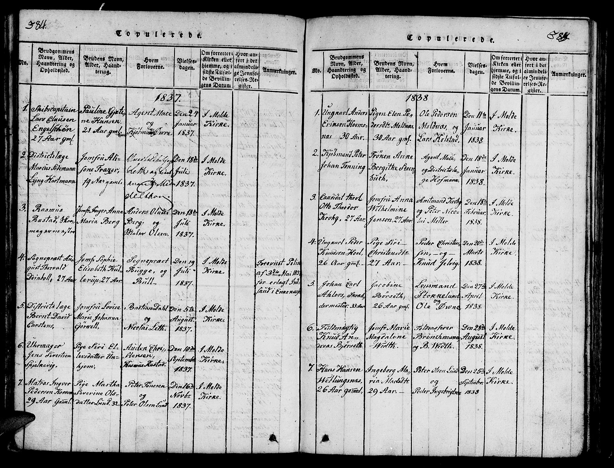 Ministerialprotokoller, klokkerbøker og fødselsregistre - Møre og Romsdal, SAT/A-1454/558/L0700: Parish register (copy) no. 558C01, 1818-1868, p. 384-385