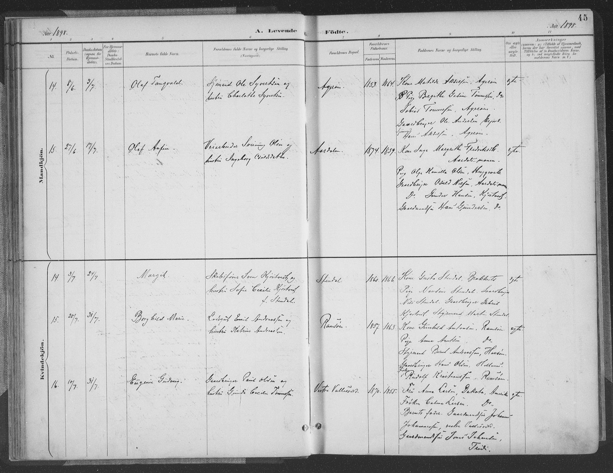 Høvåg sokneprestkontor, AV/SAK-1111-0025/F/Fa/L0006: Parish register (official) no. A 6, 1894-1923, p. 45