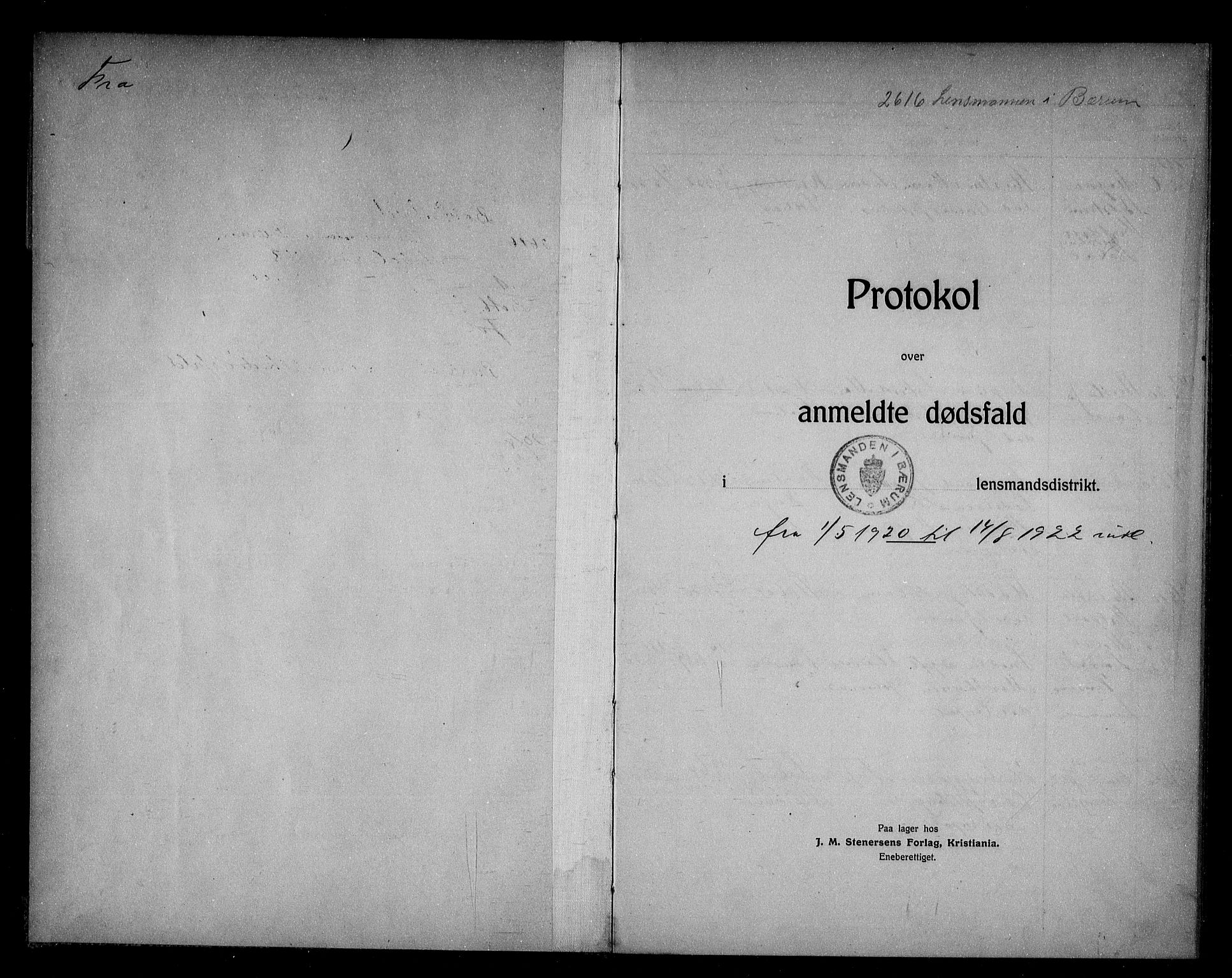 Bærum lensmannskontor, SAO/A-10277/H/Ha/Haa/L0005: Dødsanmeldelsesprotokoll, 1920-1922