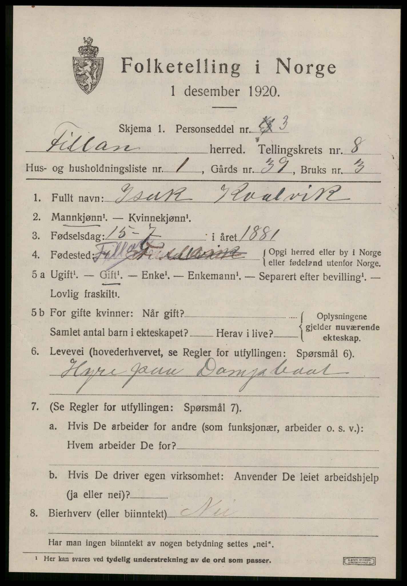 SAT, 1920 census for Fillan, 1920, p. 3400