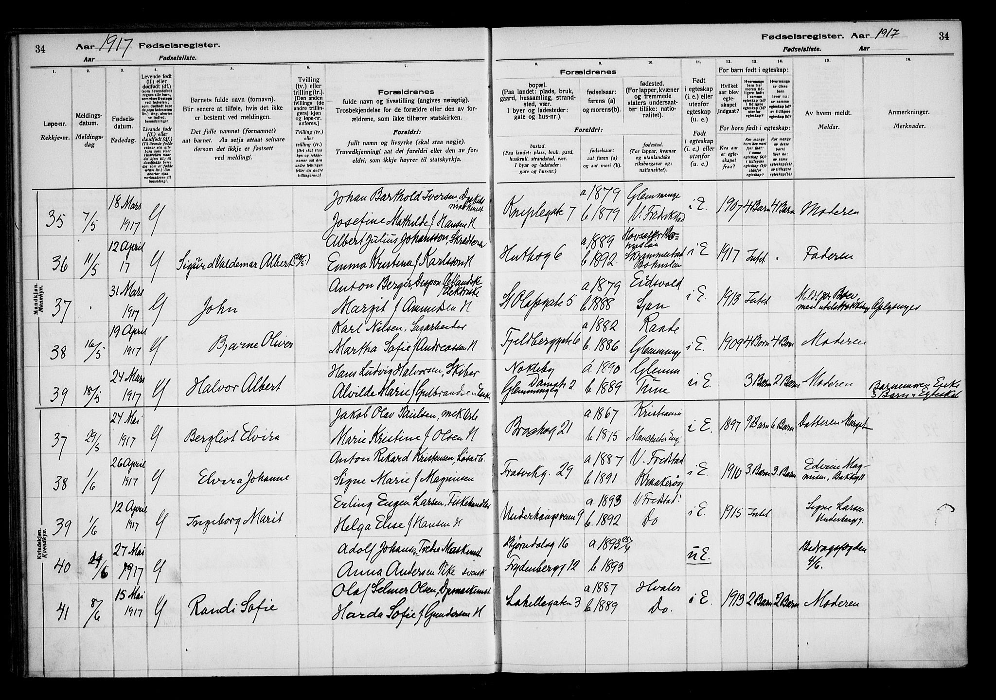 Fredrikstad domkirkes prestekontor Kirkebøker, AV/SAO-A-10906/J/*Ja/L0001: Birth register no. 1, 1916-1925, p. 34