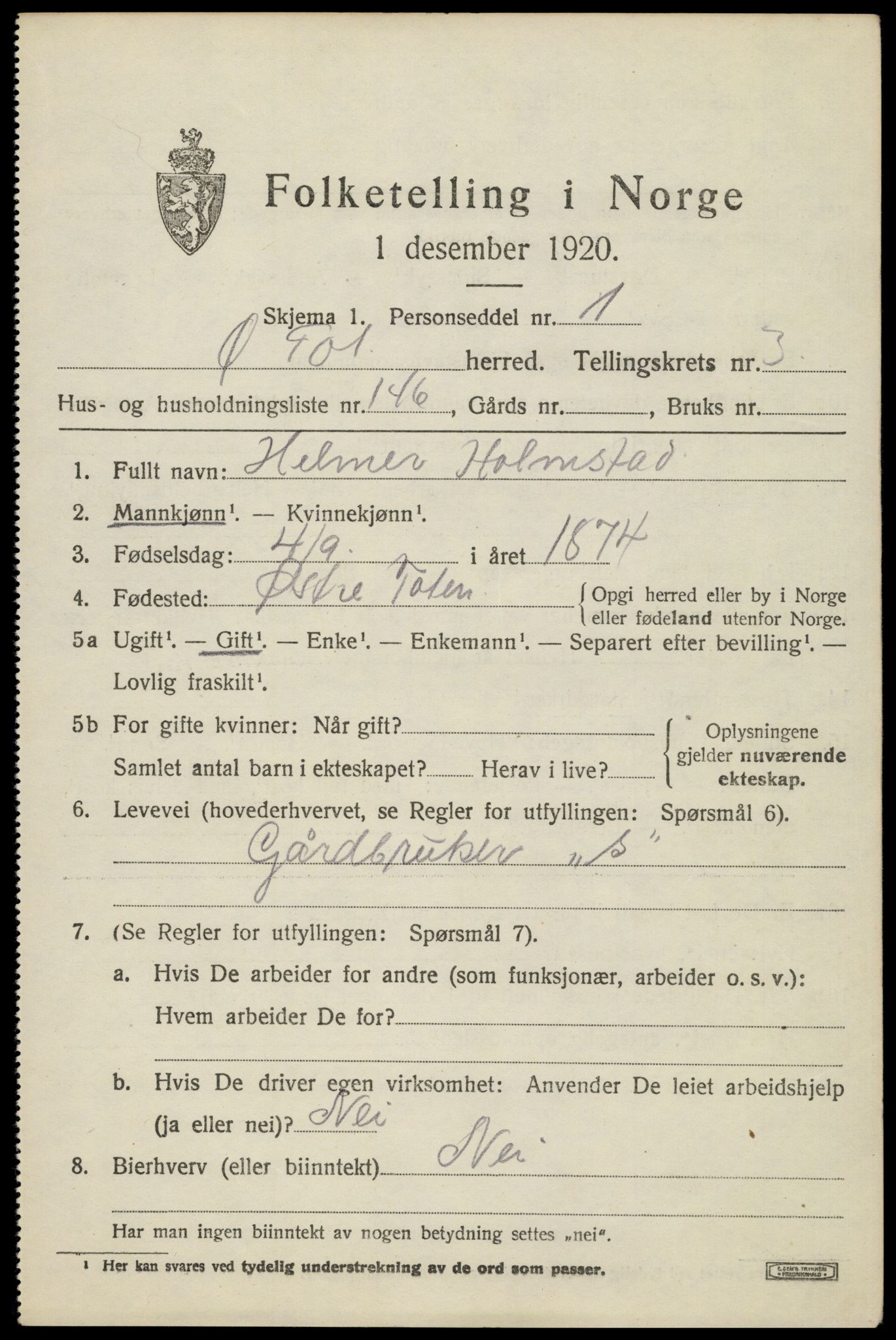 SAH, 1920 census for Østre Toten, 1920, p. 7632