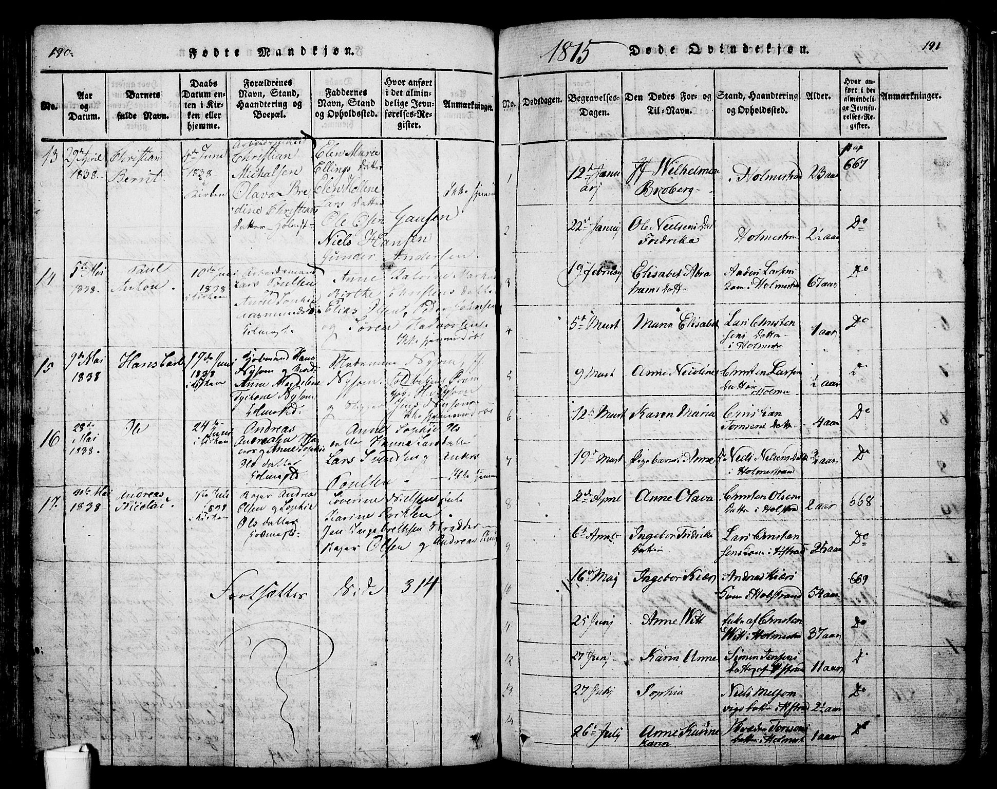 Holmestrand kirkebøker, SAKO/A-346/G/Ga/L0001: Parish register (copy) no. 1, 1814-1848, p. 190-191