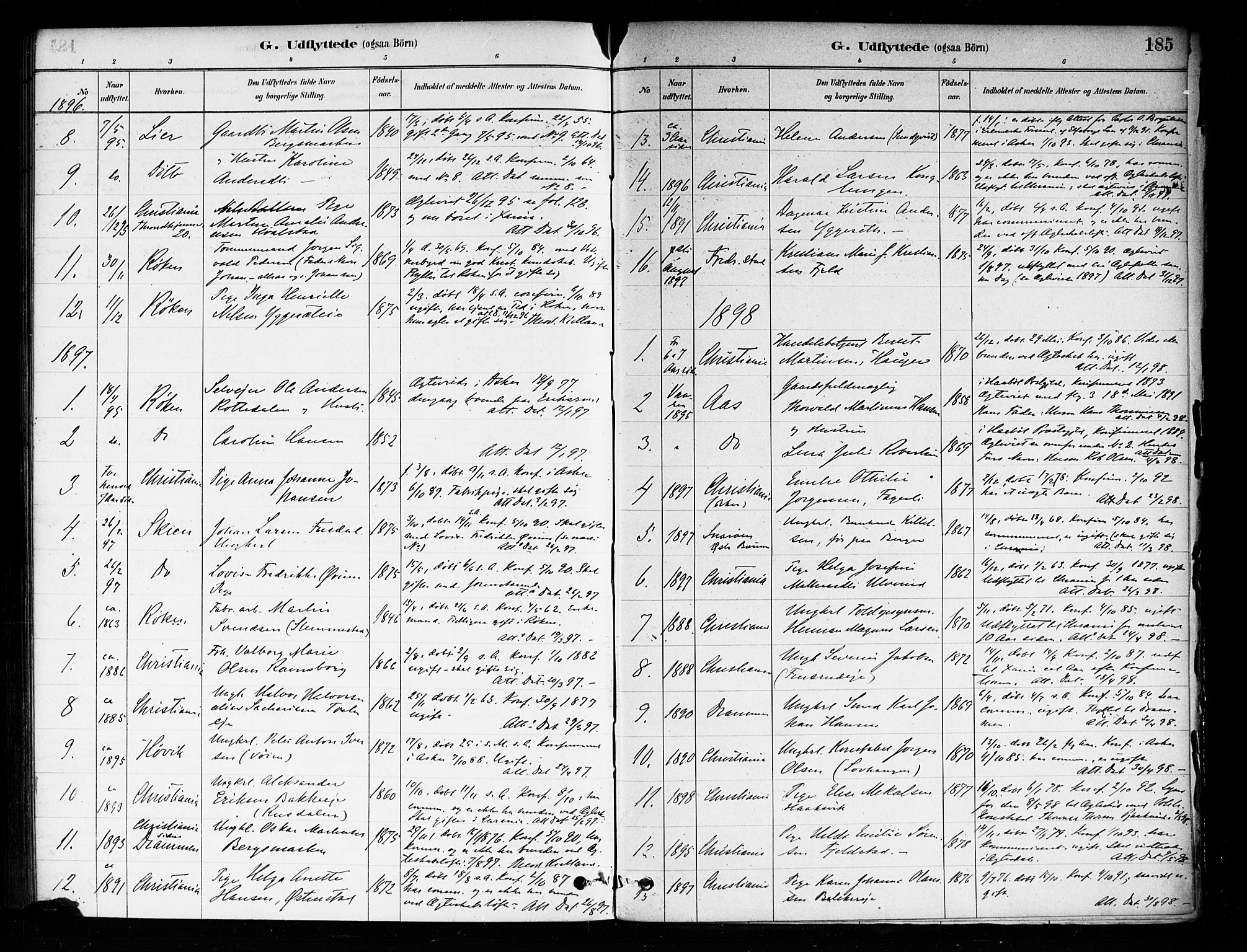 Asker prestekontor Kirkebøker, SAO/A-10256a/F/Fa/L0014: Parish register (official) no. I 14, 1879-1900, p. 185