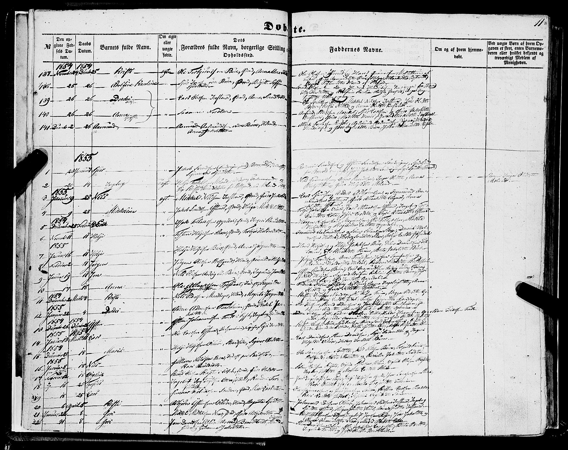 Ullensvang sokneprestembete, SAB/A-78701/H/Haa: Parish register (official) no. A 11, 1854-1866, p. 11