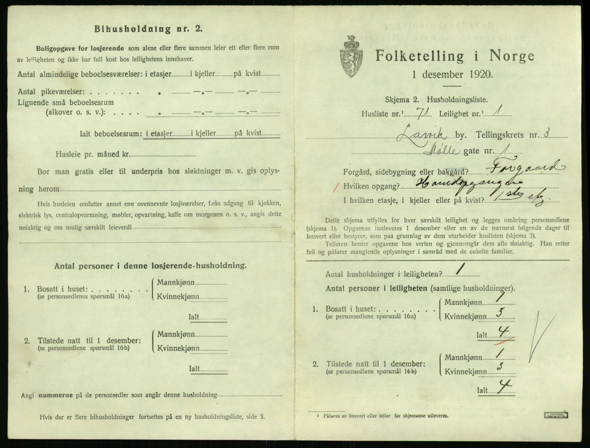 SAKO, 1920 census for Larvik, 1920, p. 4162