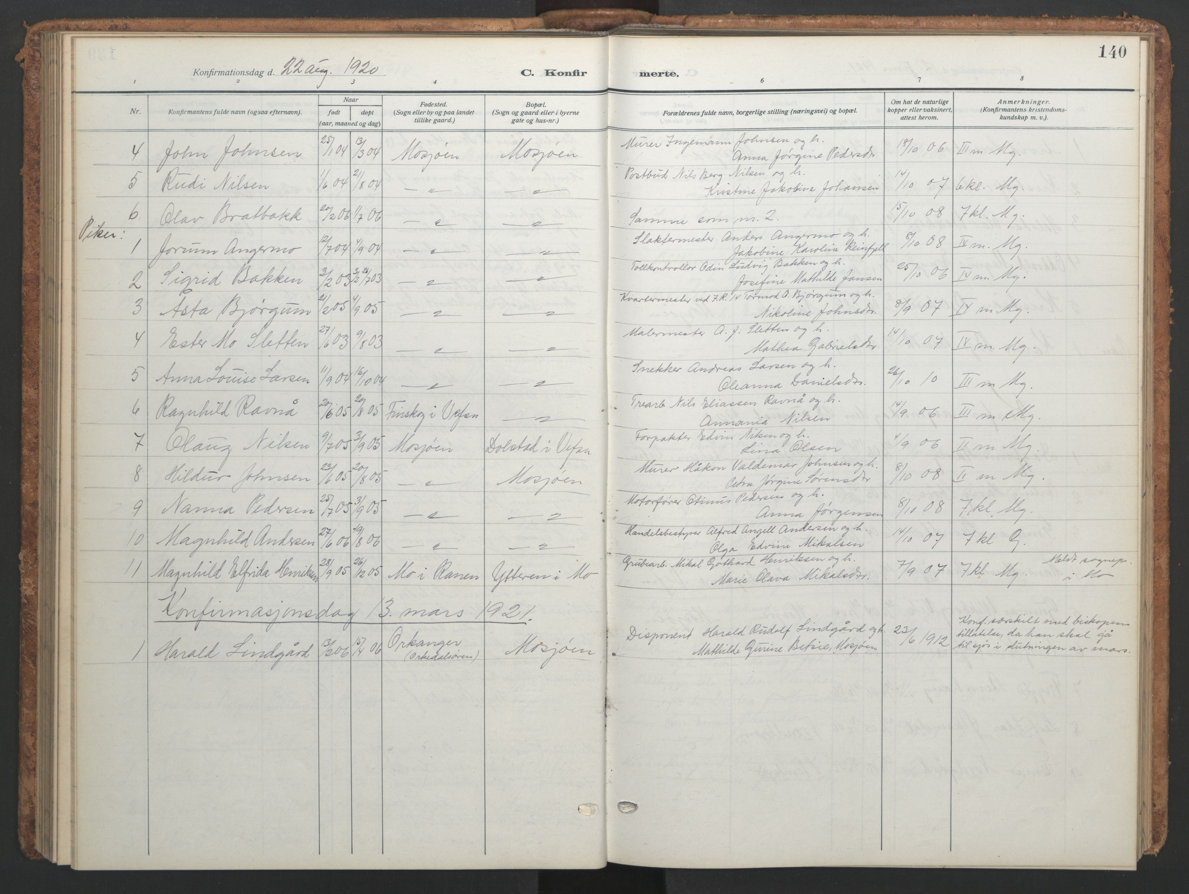 Ministerialprotokoller, klokkerbøker og fødselsregistre - Nordland, SAT/A-1459/820/L0303: Parish register (copy) no. 820C05, 1917-1952, p. 140