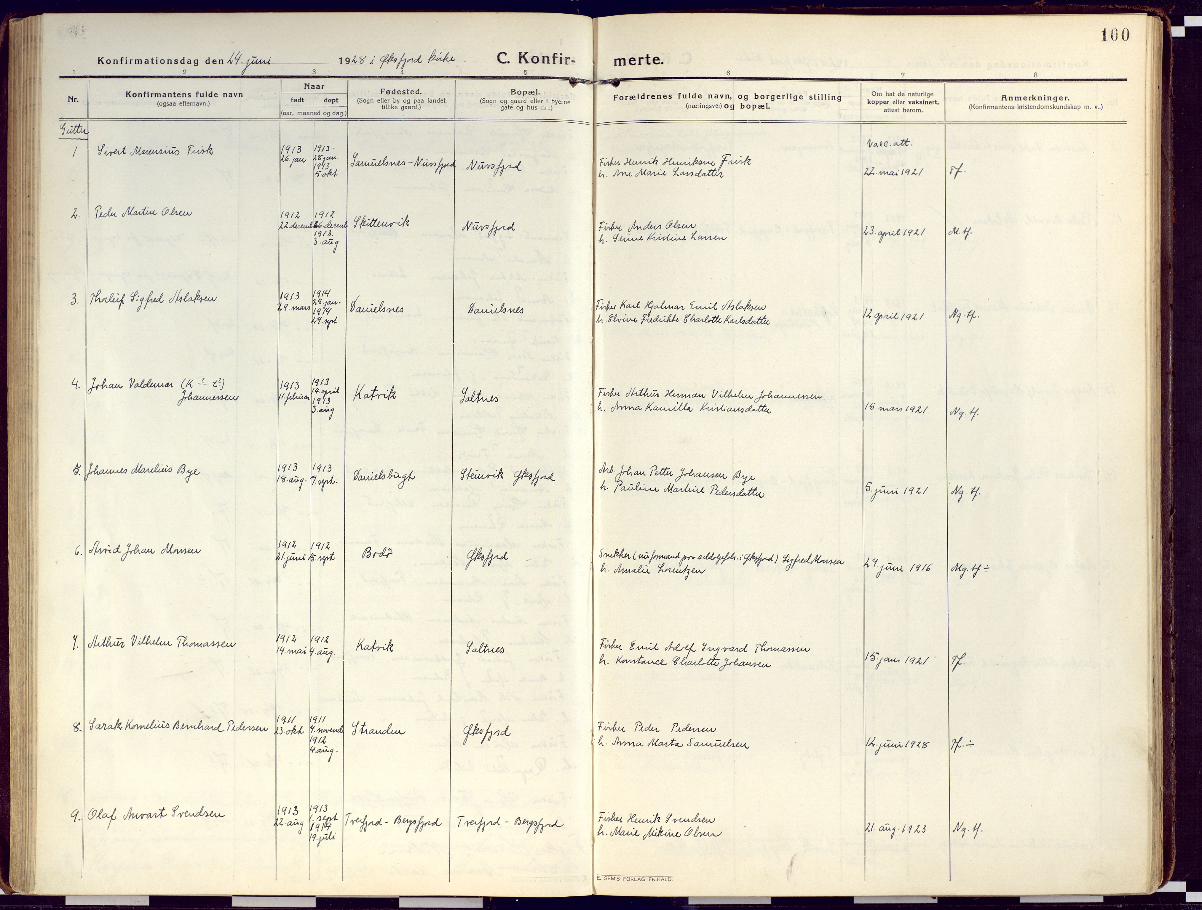 Loppa sokneprestkontor, SATØ/S-1339/H/Ha/L0012kirke: Parish register (official) no. 12, 1917-1932, p. 100